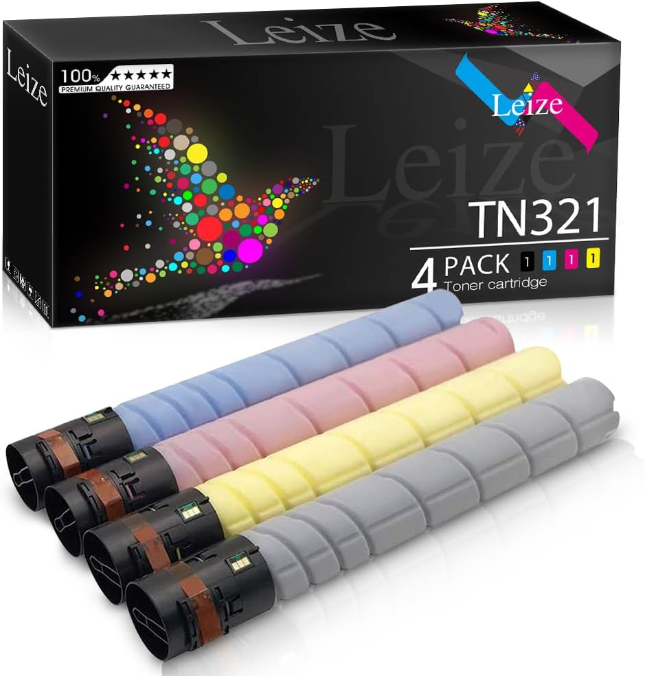 Leize Compatible TN321 Toner Cartridge Replacement for Konica Minolta Bizhub C224 C284 C364 C7822 C7828 C224e C284e C364e Series Black 27,000 & Color 25,000 Pages 4-Pack（Black+Cyan+Magenta+Yellow）