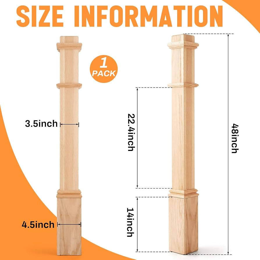 Wonderjune 1 Pcs Red Oak Stair Newel Post 48 Inch Solid Wood