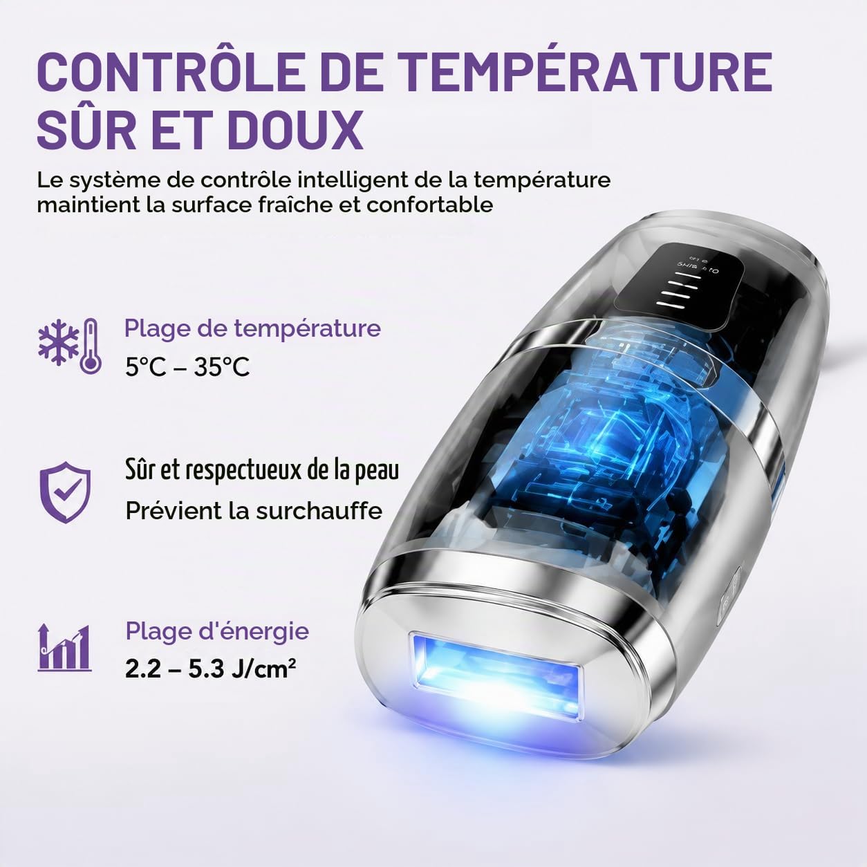 Epilateur Electrique Femme, IPL avec Controle de Temperature, Epilateur Lumiere Pulsee, Pour Visage, Aisselles Et Corps, kit Epilation Cire,Double Mode Manuel Et Automatique, Argent