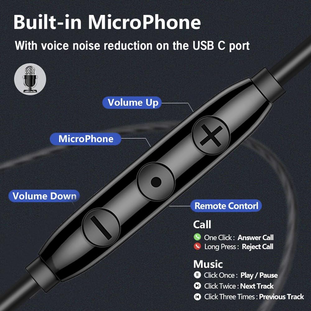 Auricolari cablati con bassi coinvolgenti per chiamate con cancellazione del rumore, quattro unità auricolari in-ear con microfono con cancellazione del rumore, subwoofer e suono chiaro decodificato