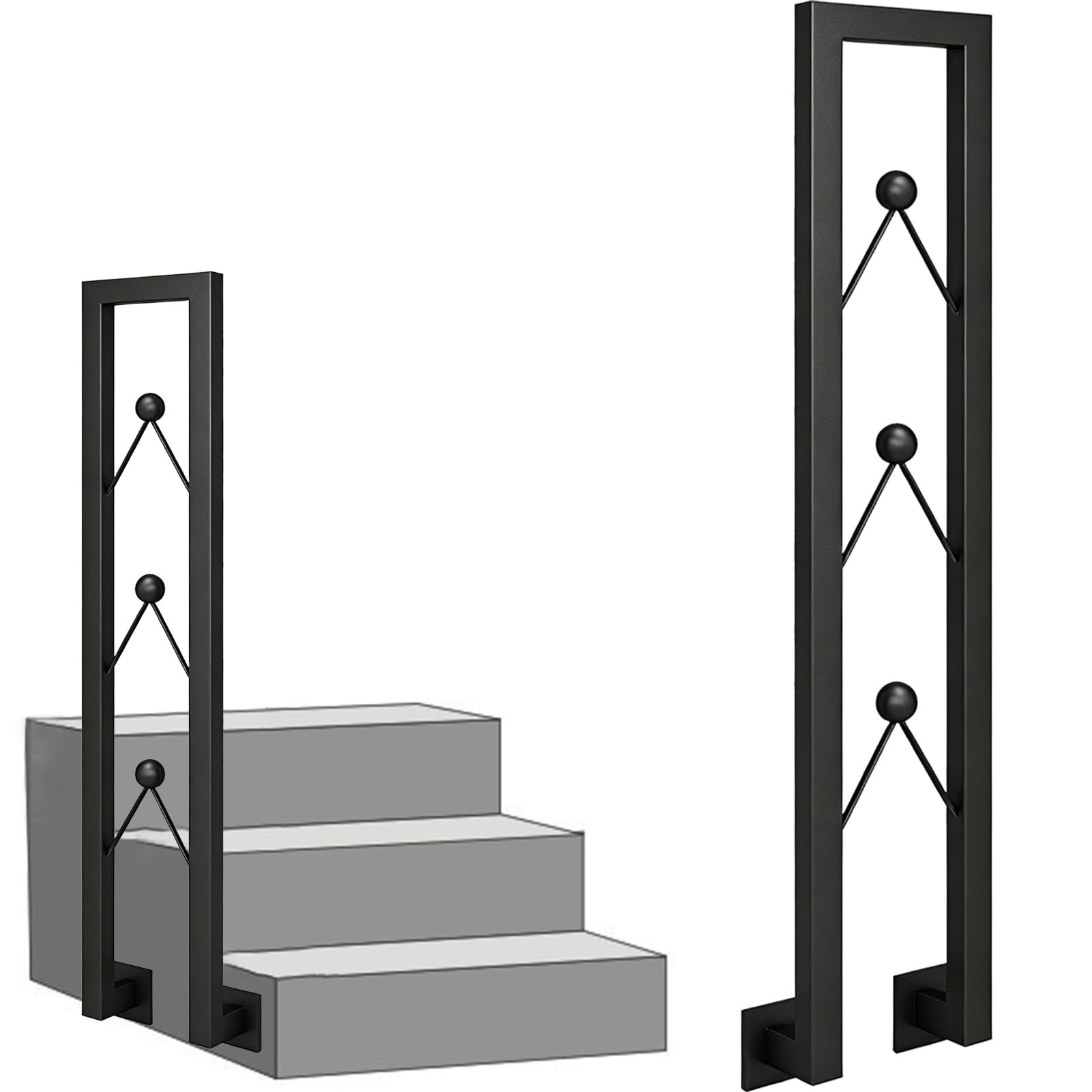 Handrails for Outdoor Step, Side Wall Mount Transitional Guardrail Fits 1 Step, Wrought Iron Stair Railings for Villa Loft Corridor Porch - Easy to Install(90cm/35in)