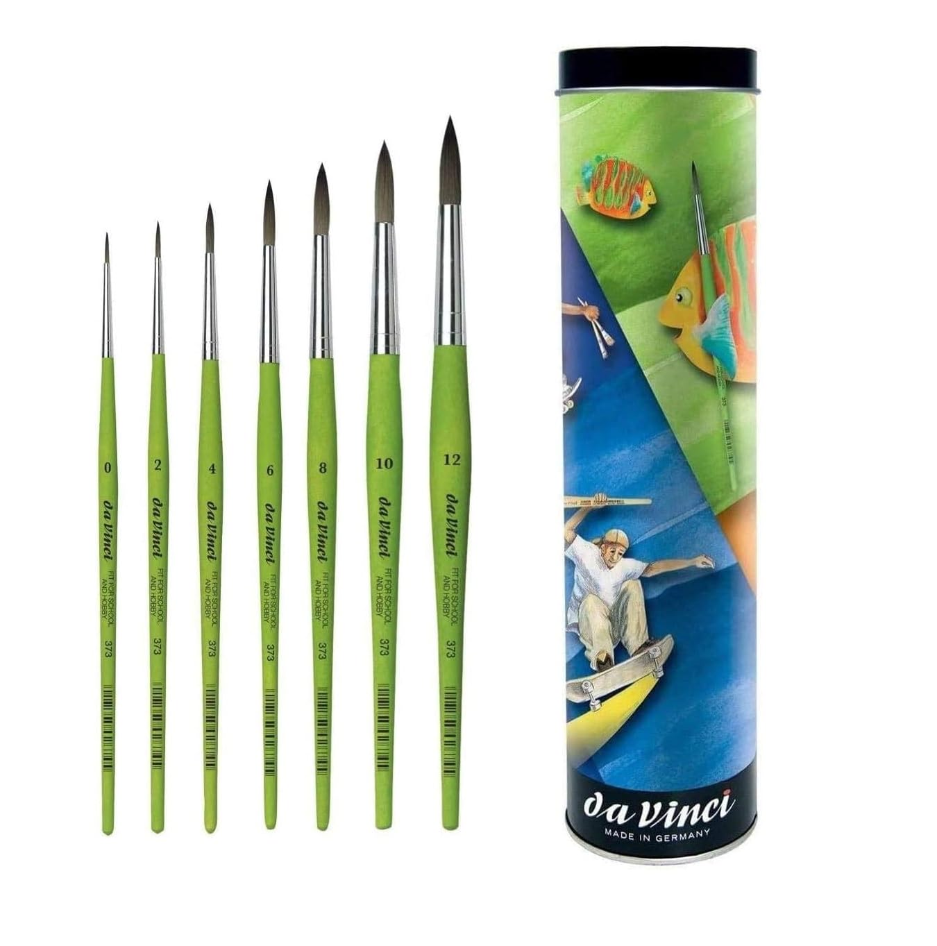 Da Vinci 373 Serie 7 - Set di pennelli sintetici, rotondi, 0,2,4,6,8,10,12 + tubo di stoccaggio