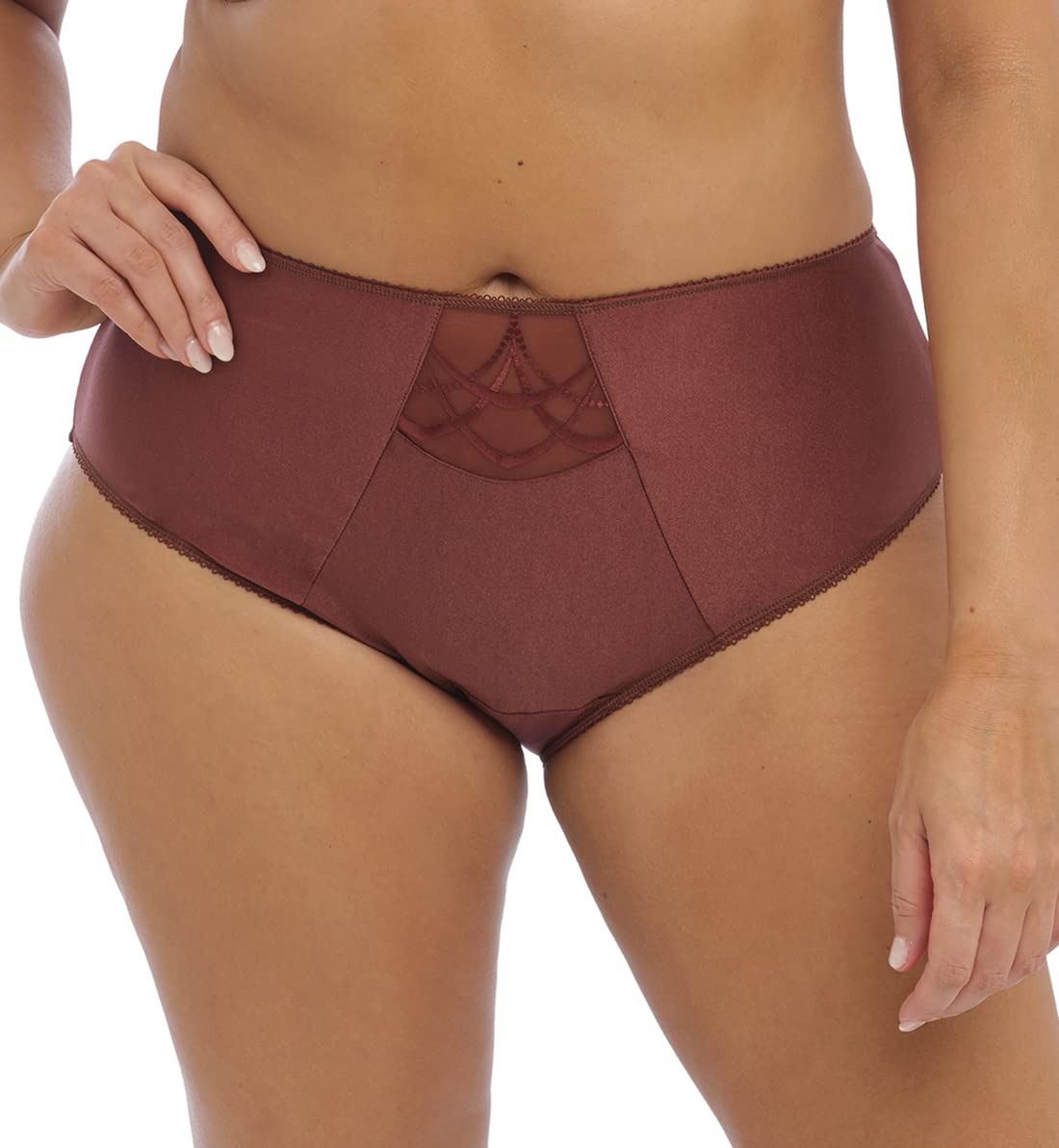 Elomi Women's Cate Embroidered Full Coverage Brief Bikini Style Underwear, Dark Copper, 3XL Plus