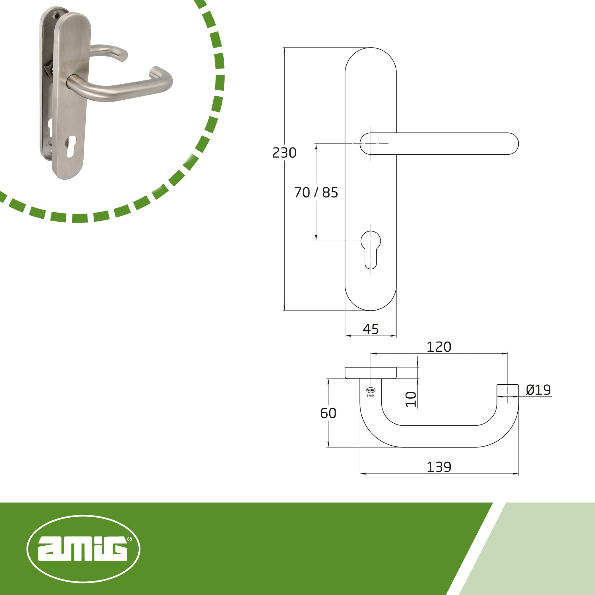 Amig - Poignée en Inox 18/8 pour Porte et Fenêtre Oscillo-Battante | Serrure Encastrée pour Meuble | Boudin de Porte Automatique | Grille Aération avec Moustiquaire, 3PXB85