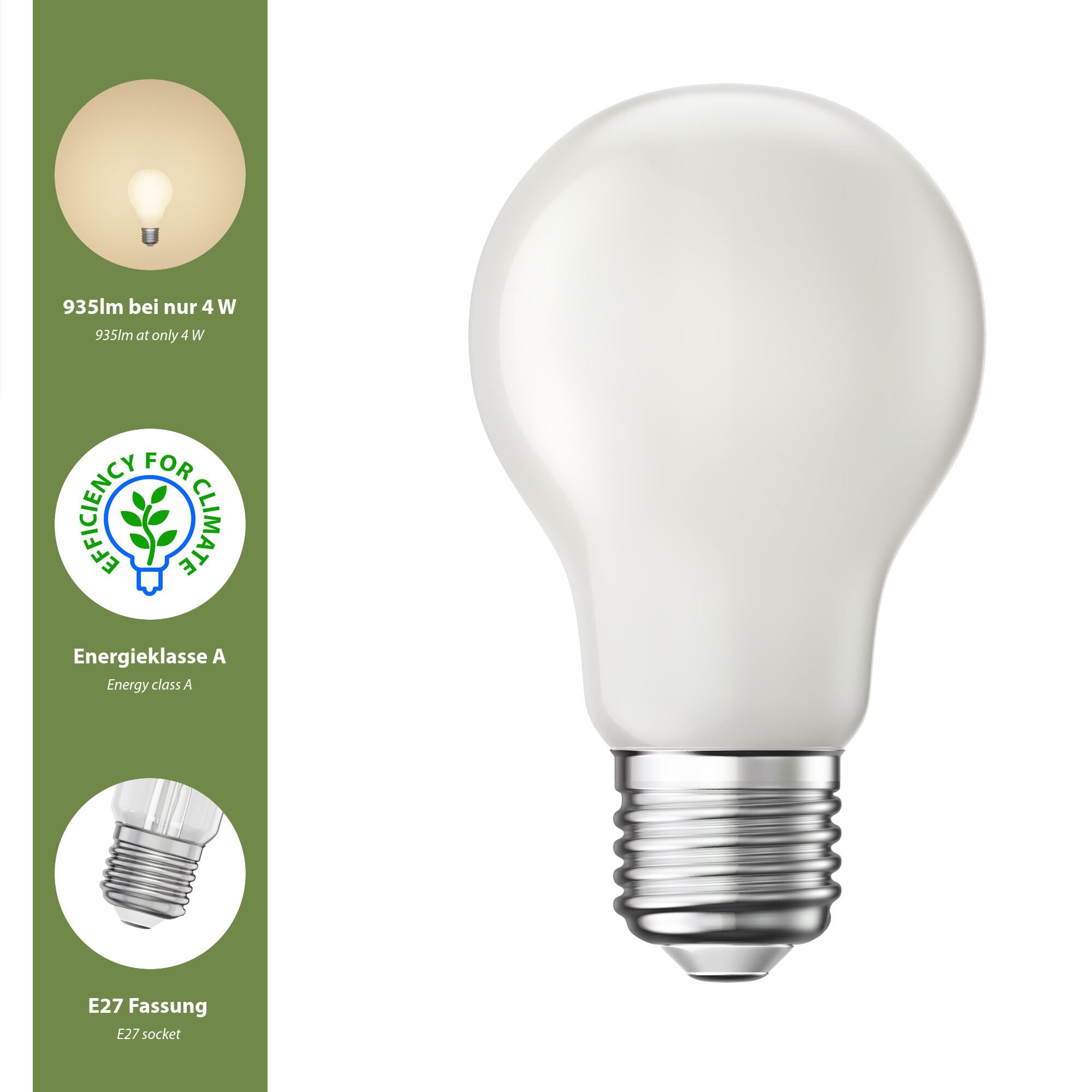 ledscom.de 10x lampadine LED E27, A60, classe di efficienza energetica A, bianco caldo (2700 K), 4 W, 935lm, smerigliate