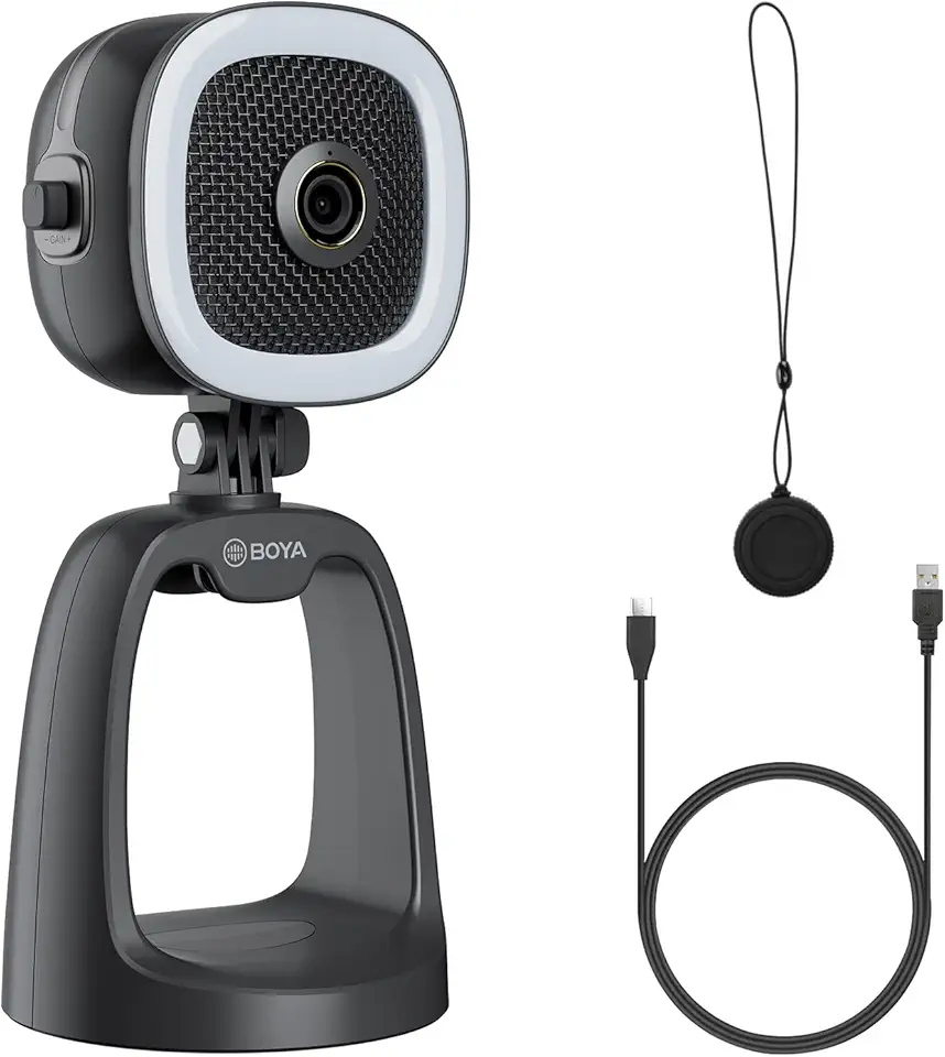 Boya Microfone condensador USB para streaming de jogos, PC, podcast, microfone com câmera HD 1080p e luz de preenchimento para YouTube Studio, gravação de música, cantar vídeo para Windows, Mac