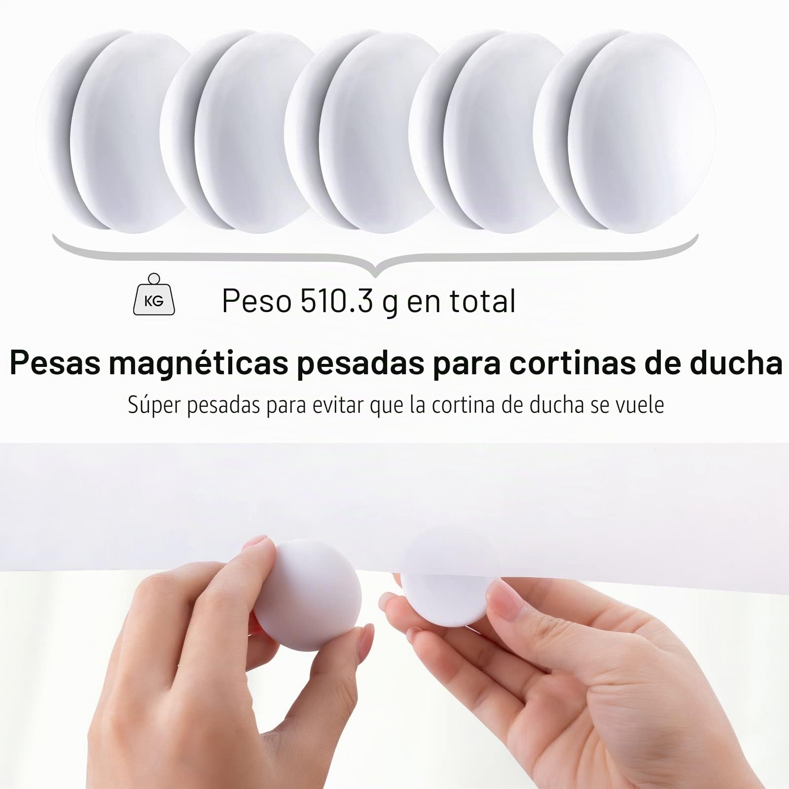 Pesos de Cortina de Ducha, Imanes Fuertes con Revestimiento de Silicona, No se Oxida, No se Cae, Evita Que la Cortina se Vuele, Pesos de Mantel (Blanco, 10 Pares)