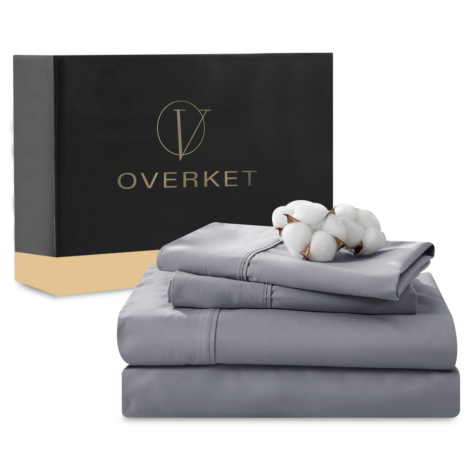 1000 Thread Count Egyptian Cotton Sheets Queen Size Set 4PCS Sateen Weave Soft Breathable 16-Inch Deep Pocket（Queen,Silver Grey）