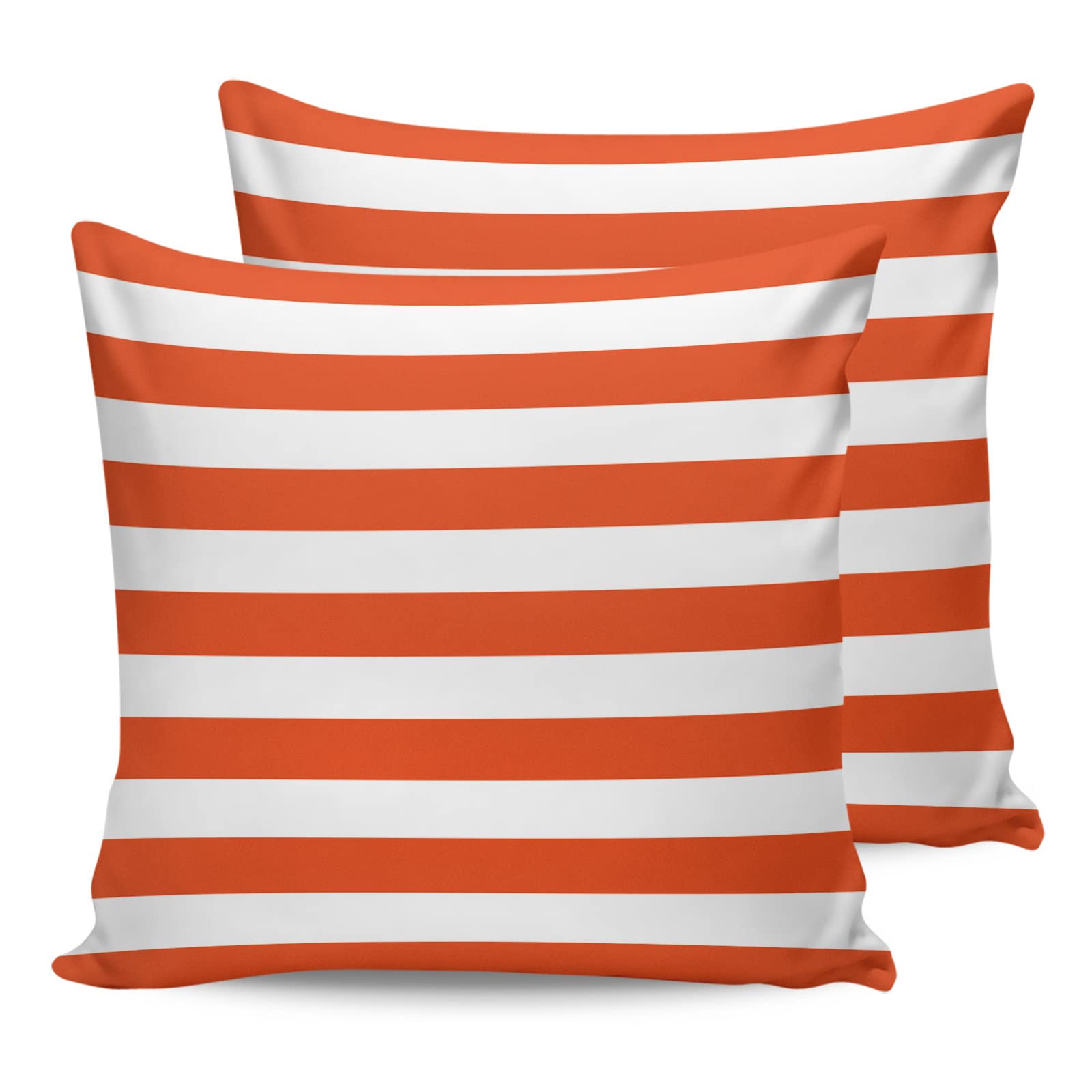 ALAGEO Outdoor Waterproof Pillow Covers for Patio Furniture Orange and White Stripes Decorative Throw Pillow Cover Solid Striped Pillowcases Set of 2