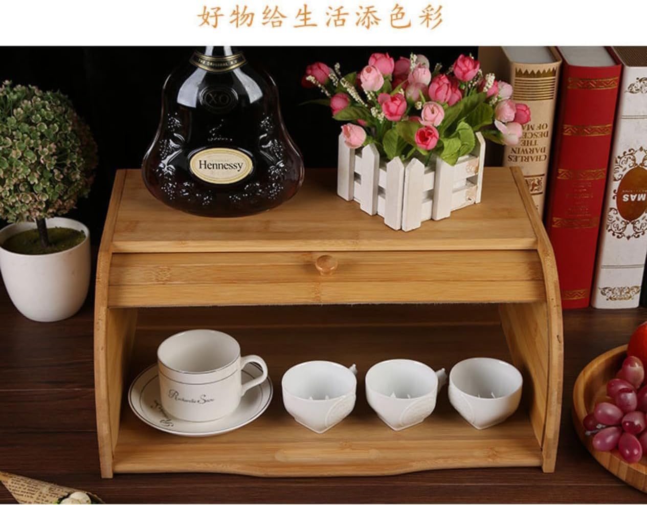 竹製・木製パン収納ボックス（キッチン調味料棚 大容量 北欧自然デザイン 40&times;27&times;17cm）家庭キッチン用 食パン保管・調味料整理