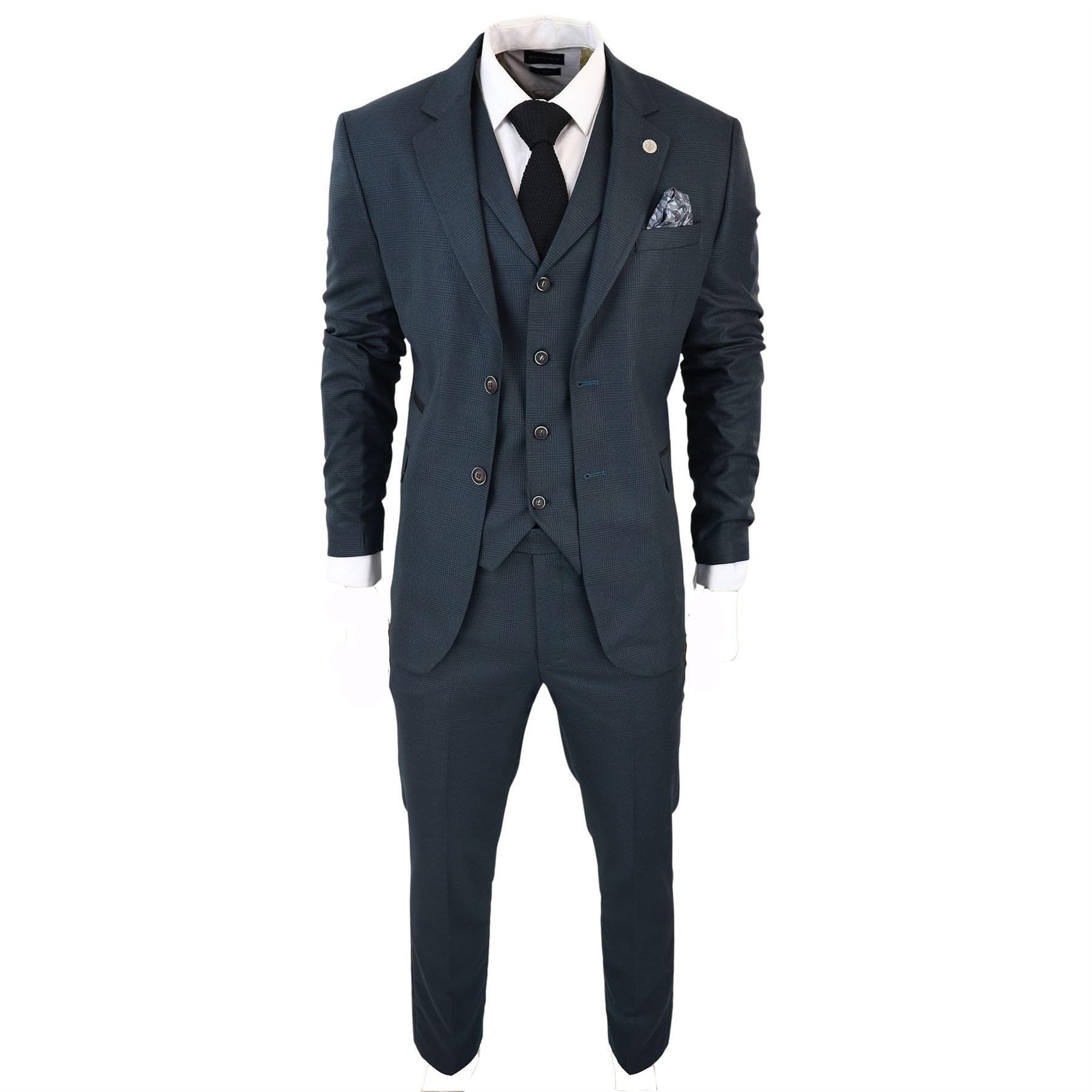 AK Collection Herringbone Tweed 3 Piece Suit - Olive - Tailored Fit - Wool Blend