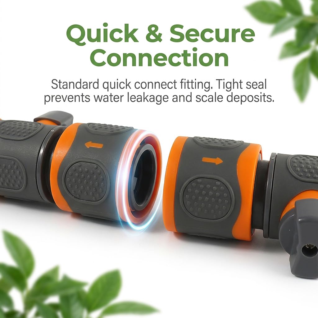2 Stück Orange Doppel Schlauchkupplung Schlauchverbinder 1/2 Zoll für Gartenschlauch Schnellverbinder Wasserhahn Adapter Absperrventil Bewässerungssystem Schlauchanschluss Gartenbewässerung