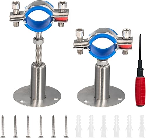 Kodilin 2 soportes de tubo de montaje en pared de acero inoxidable 304, adecuados para tubos OD de 1 pulgada (1.260-1.339 in), altura ajustable de