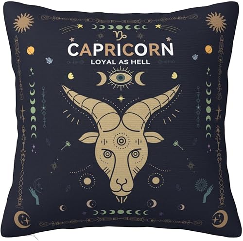 Funda de cojín cuadrada decorativa del zodiaco Capricornio decoración del hogar para sofá cama silla regalo de cumpleaños para tu familia y amigos