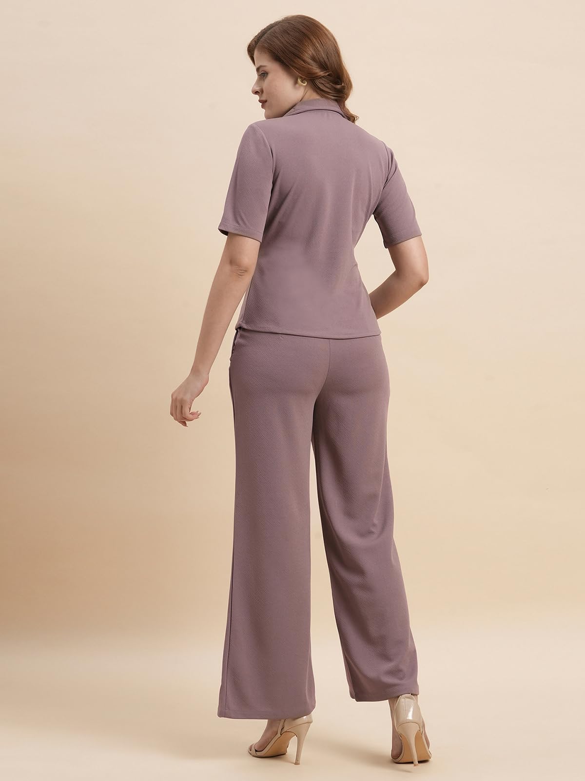 Selvia Co-Ords Set For Women|Lycra Shirt And Trouser Set|Casual Co-Ords Set For Women|Two Piece Co-Ord Set|Office Wear Co-Ords Set(717Ctk11721N-S_Mauve)