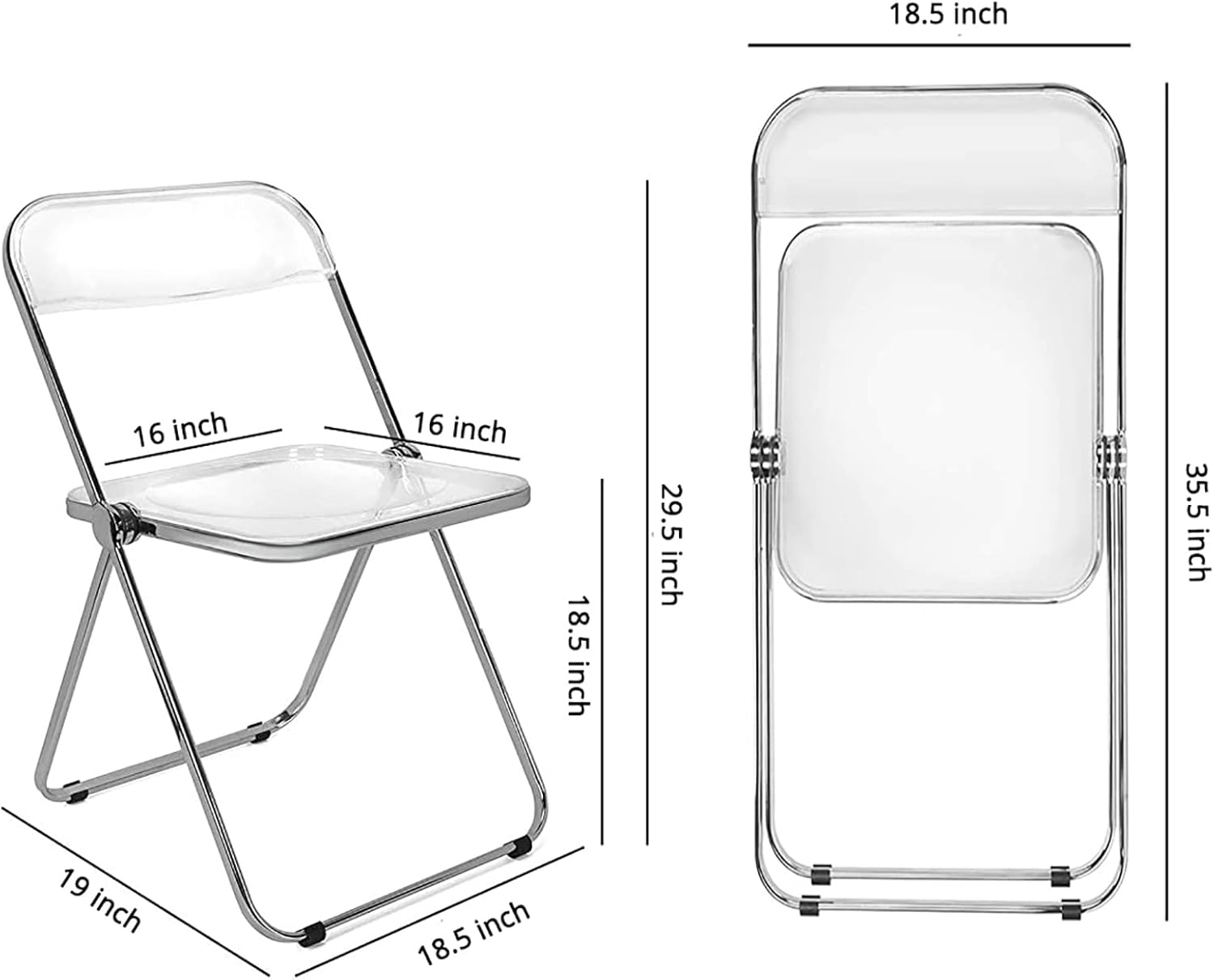 Transparent,Portable Acrylic Foldable Chair with Backrest,Basics Office Conference Room Chair,Comfy Dining Folding,Gray (Grey 19" D x 19" W x 30" H)