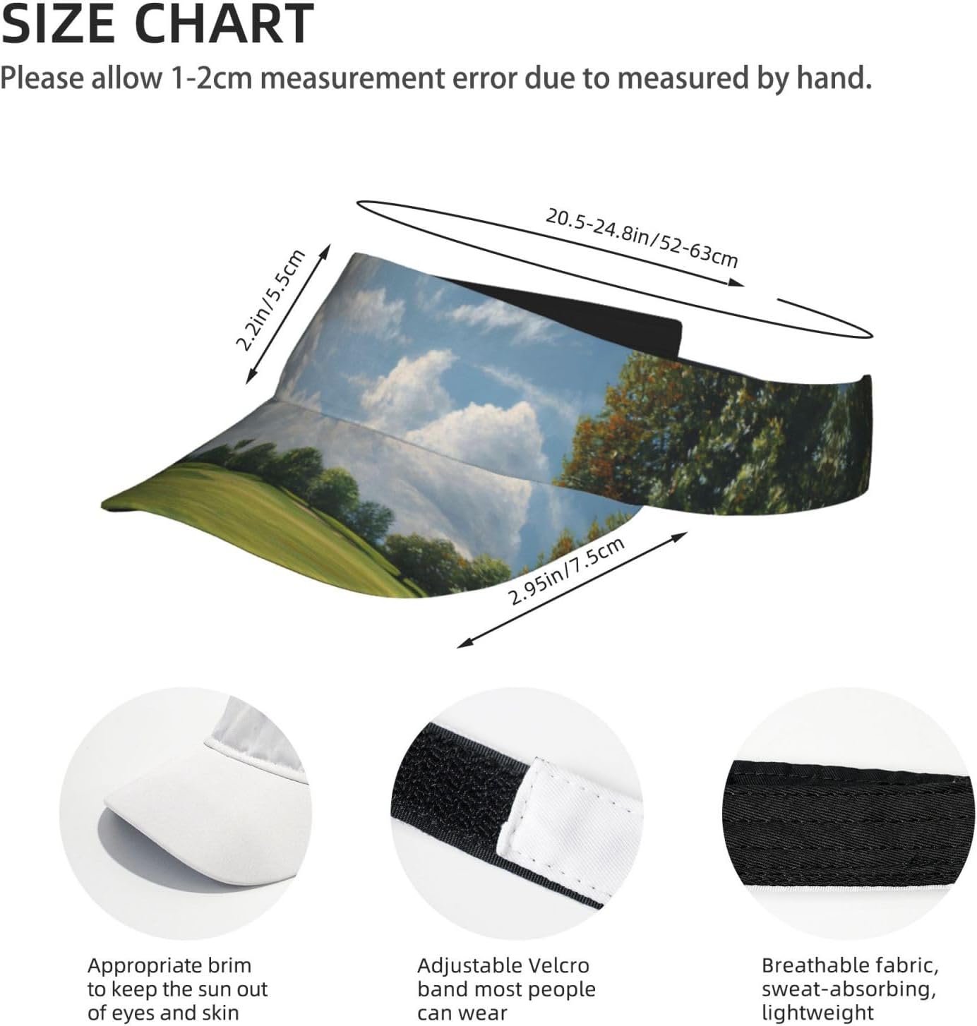 (Golf Course) Adult Sun Visor Hat Adjustable Open Top Sports Cap Breathable for Men Women Beach Vacation Essentials Black