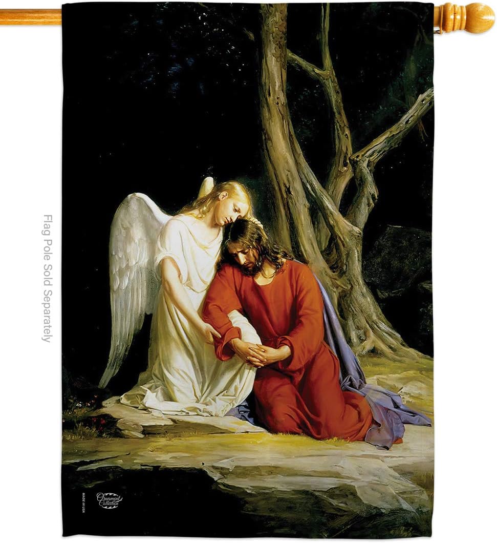 Agony in The Garden House Flag Dowel Set Religious Faith Hope Grace Peace Dove Christian Religion Easter Small Decorative Gift Yard Banner Made USA 28 X 40