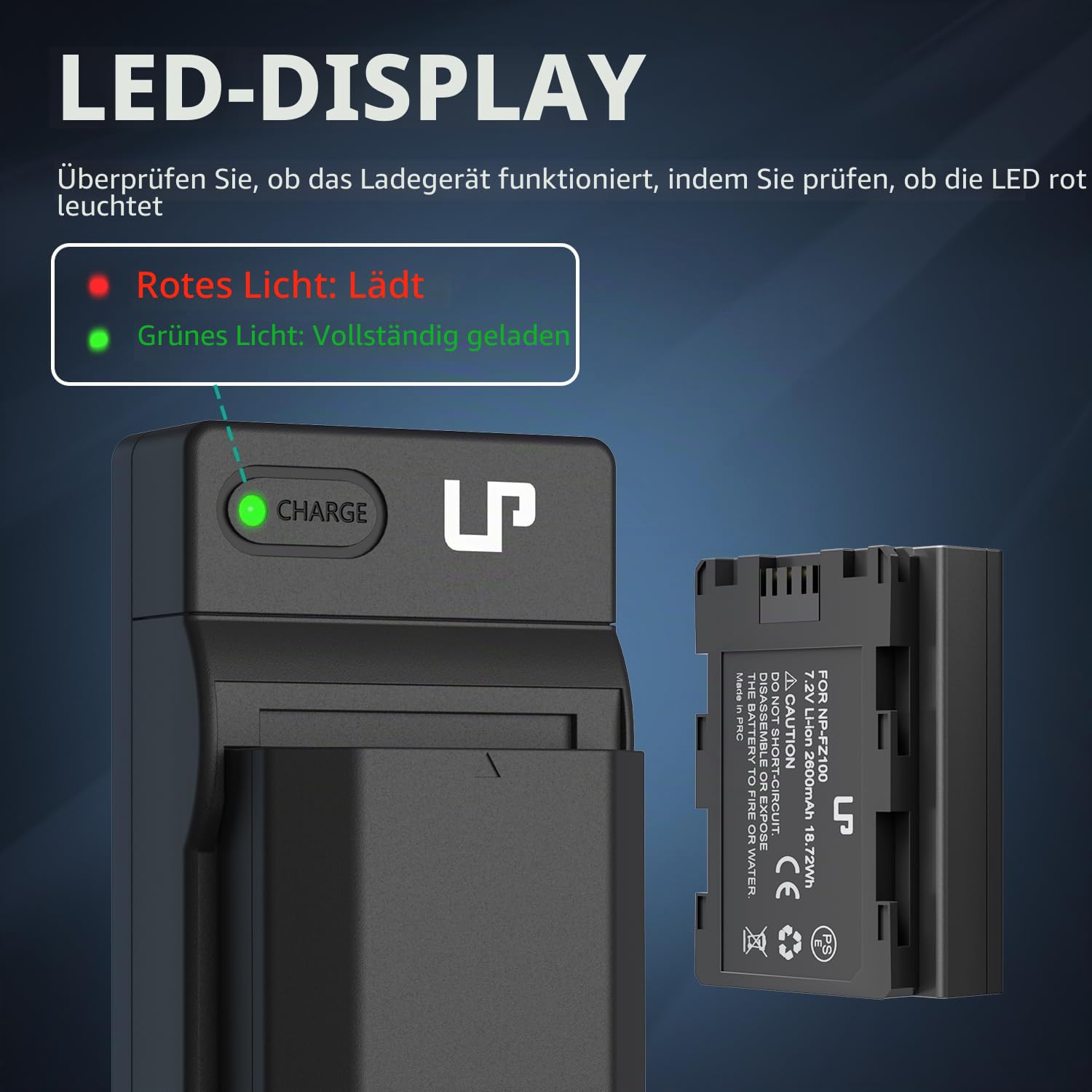 LP NP-FZ100 Akkus und USB-C Ladegerät,2-Stück 2600mAh Ersatzakku für Sony A7iii, A7iv, A7C, FX3, FX30, A9, A6600, A6700, ZV-E1, ZV-E10ii, Alpha 9, A9S, A7R III, A7R IV, A7R V Kameraakkus