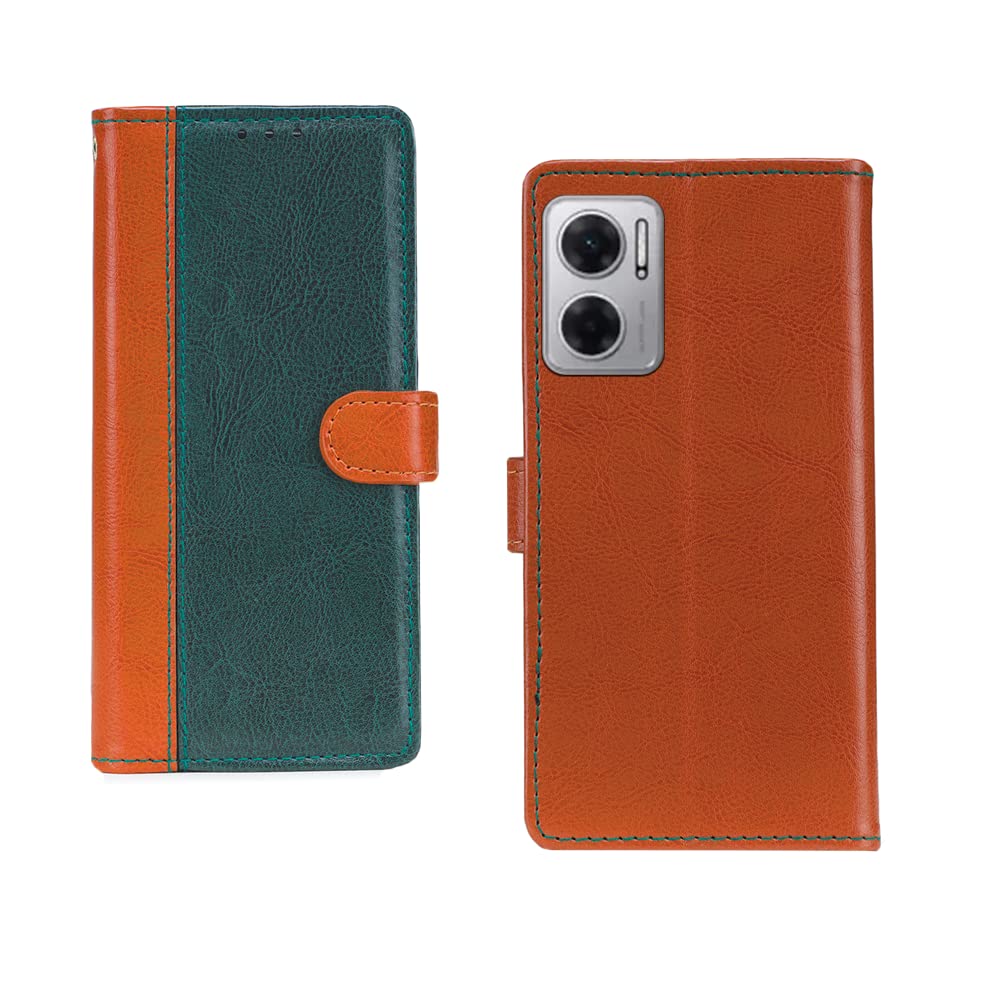 Pinaaki Enterprises Redmi 11 Prime 5G Flip Case | Premium Leather Finish Flip Cover | with Card Pockets | Wallet Stand |Complete Protection Flip Cover for Redmi 11 Prime 5G - Camel and Green (B0BFX9676C) Amazon Price History, Amazon Price Tracker