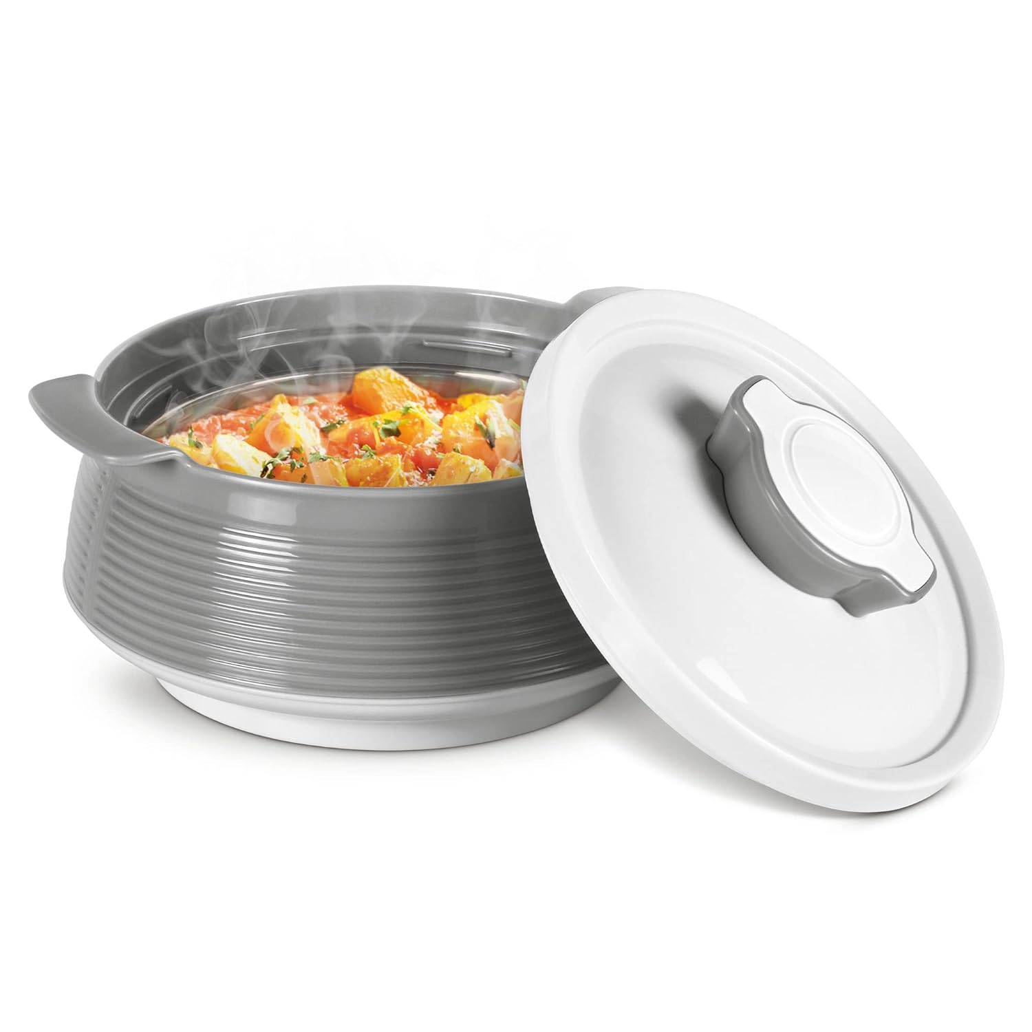 MILTON Venice Double Walled Inner Stainless Steel Serving Casserole Set of 3 (450 ml, 850 ml, 1350ml), PU Insulated Kitchen Hot Pot, Keeps Food hot & Fresh for Roti, Biryani, Grey 2 61pmtVC7OAL. SL1500