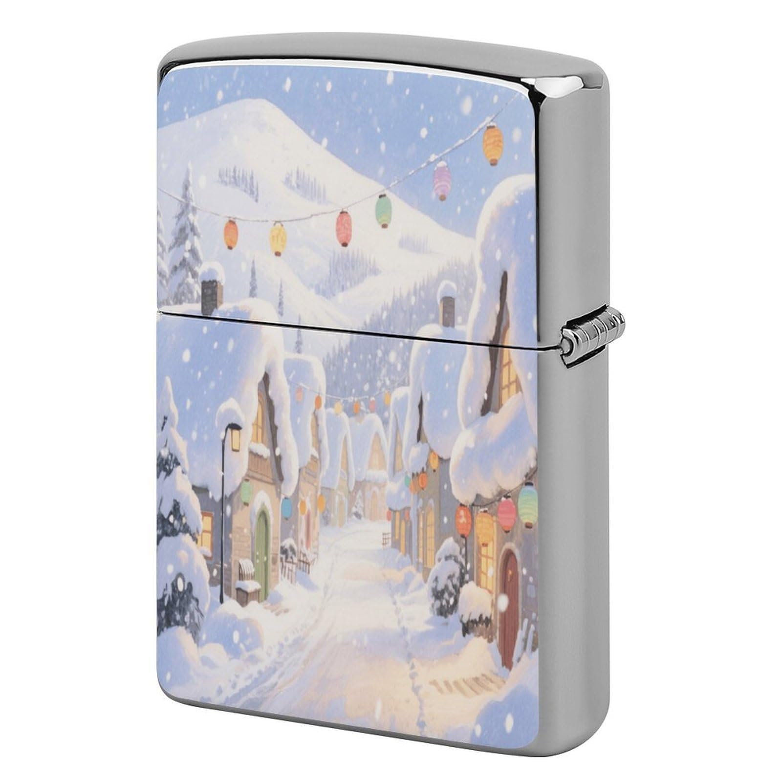 Fekiloot Style Ice And Snow Town Lighter Case Cover Metal Lighter Case