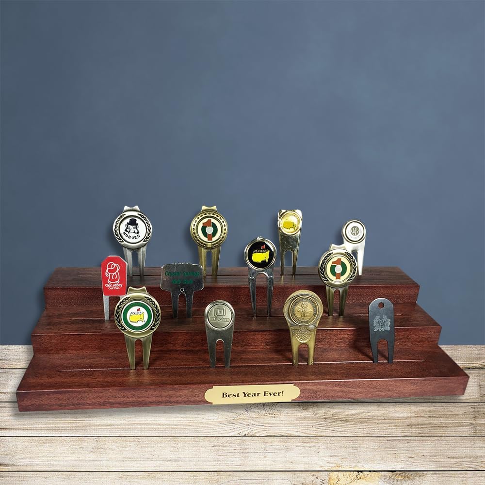 Golf Divot Tool Step Display | Cherry Finish | Solid Hardwood | Measures 14" W x 6" D x 2.25" H