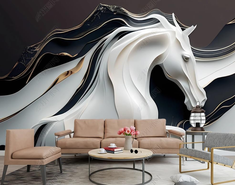 Papier Peint Intissé Cheval De Jade Blanc Masquage Défauts Mur - 2