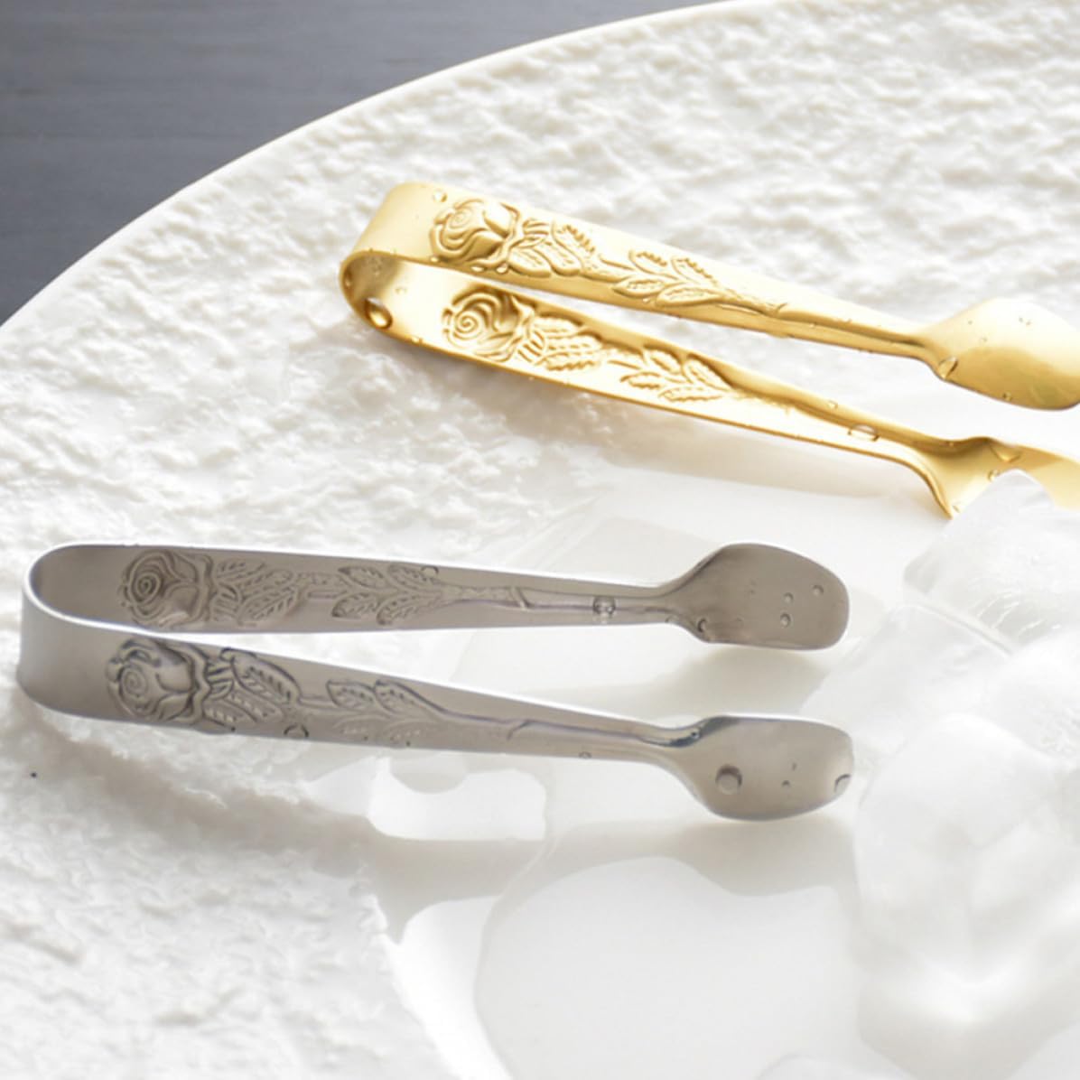 2pcs Stainless Steel Ice Tongs Rose Flower Handle for Cubes