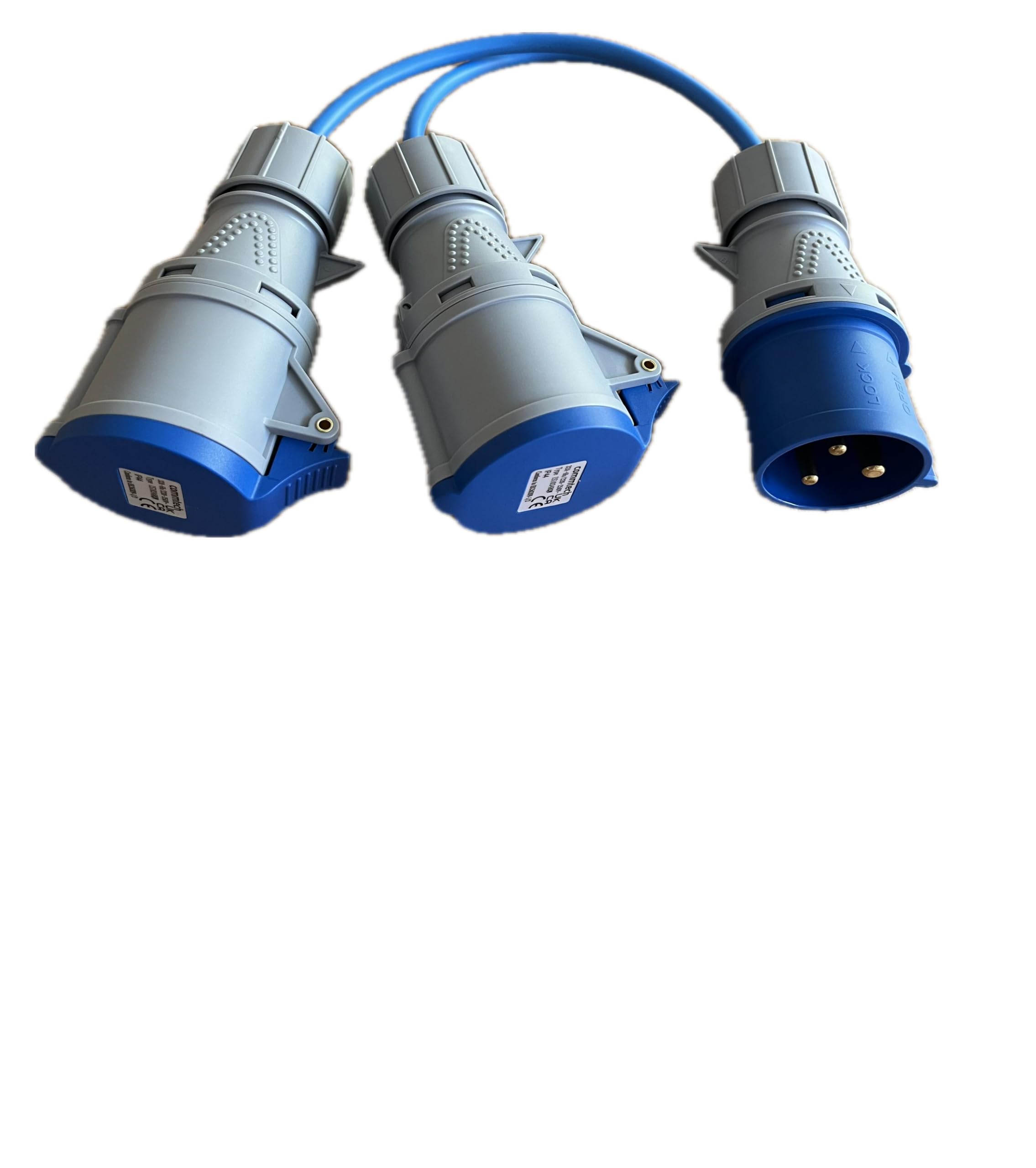 KM Electronics 32A Plug to 2 x 32A Sockets 2-Way Splitter, Generator Power Distribution Unit, 240V