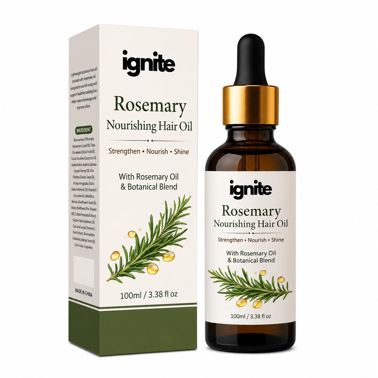 ignite Rosemary Hair Oil for Women & Men, Scalp & Hair Treatment Oil, Lightweight Botanical Formula, Helps Reduce Breakage & Add Shine
