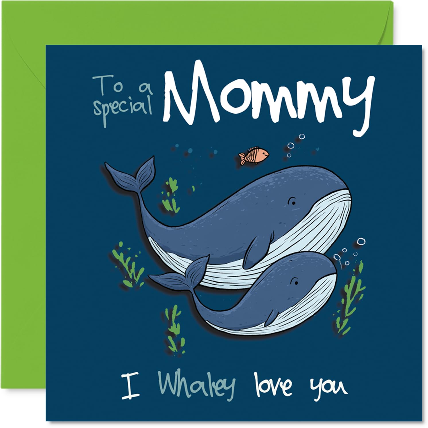 Mommy Birthday Card - I Whaley Love You - Happy Birthday Card for Mommy from Son Daughter, 145mm Playful Nautical Design Mother's Day Greeting Cards