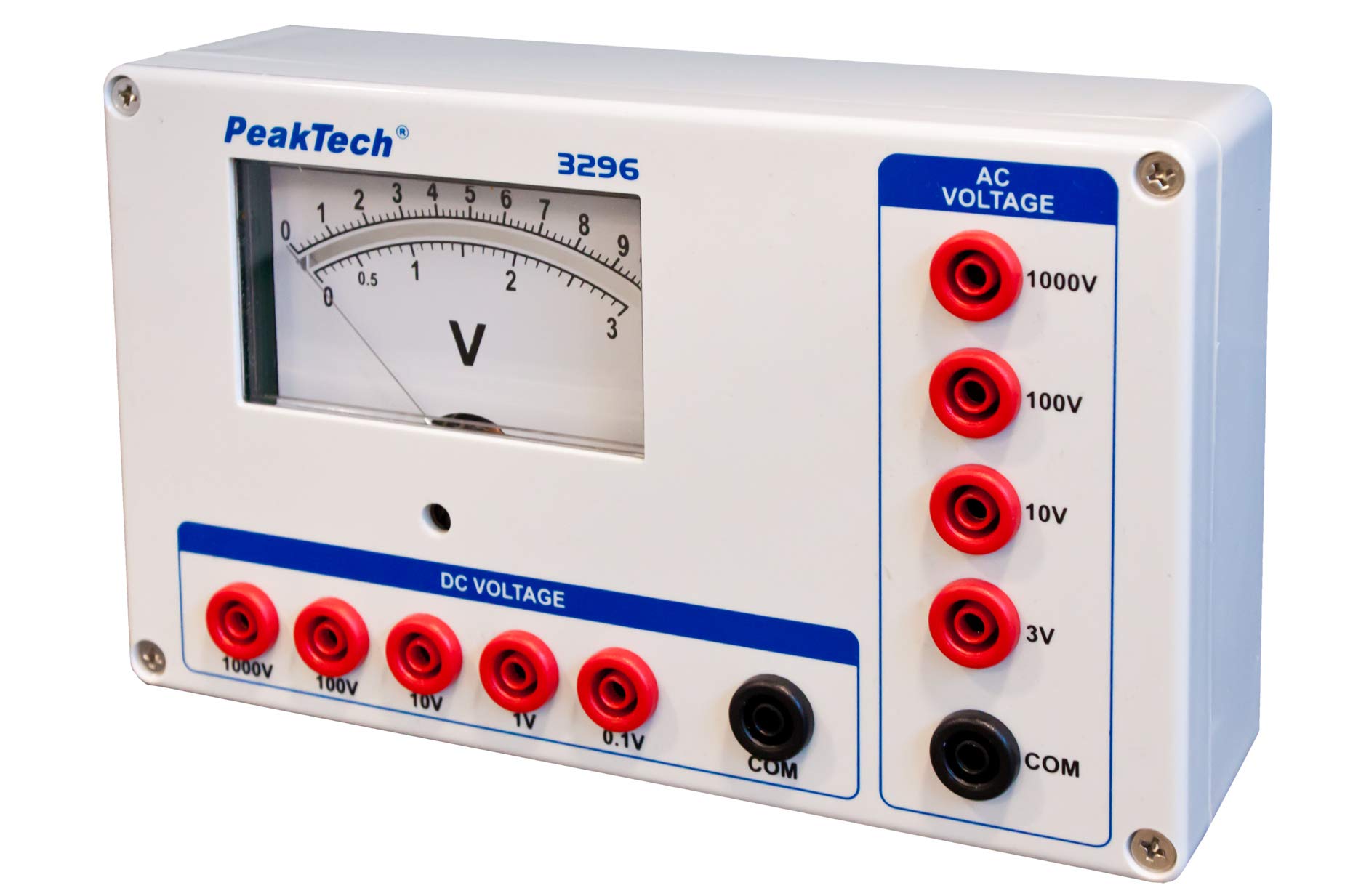 PeakTech P 3296 – woltomierz analogowy ~ 1000 V AC/DC, stabilna konstrukcja, nadaje się do codziennego użytku podczas prac kontrolnych i pomiarowych, do stosowania bez baterii, skali lustra i gniazd