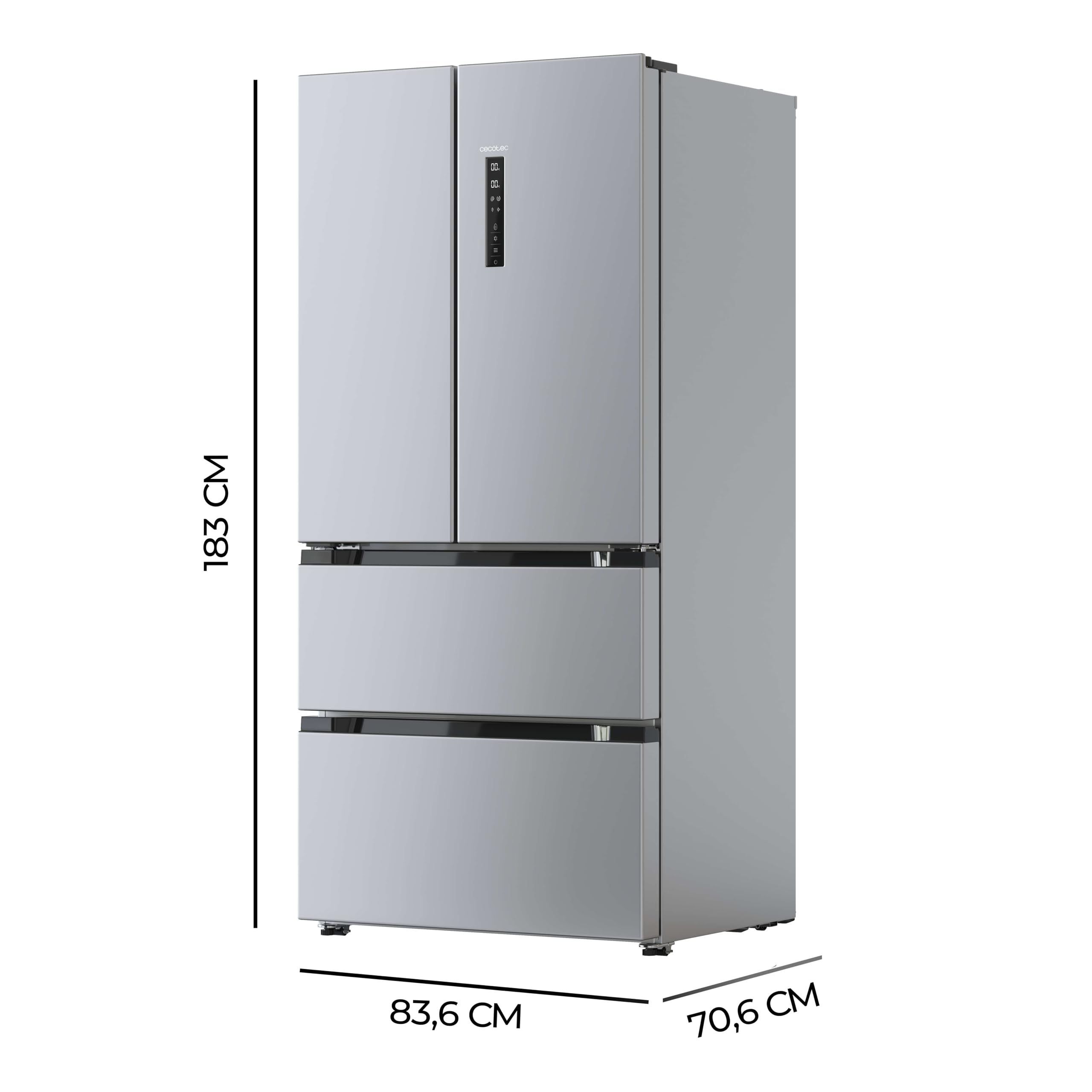 Cecotec Frigorífico Puerta Francesa Bolero CoolMarket FD 510 Inox Total E | Capacidad 510L, Americano 4 Puertas, Alto 183cm y Ancho 84cm, Bajo consumo, Total NoFrost, Modos Fast Cooling y Fast Freezing