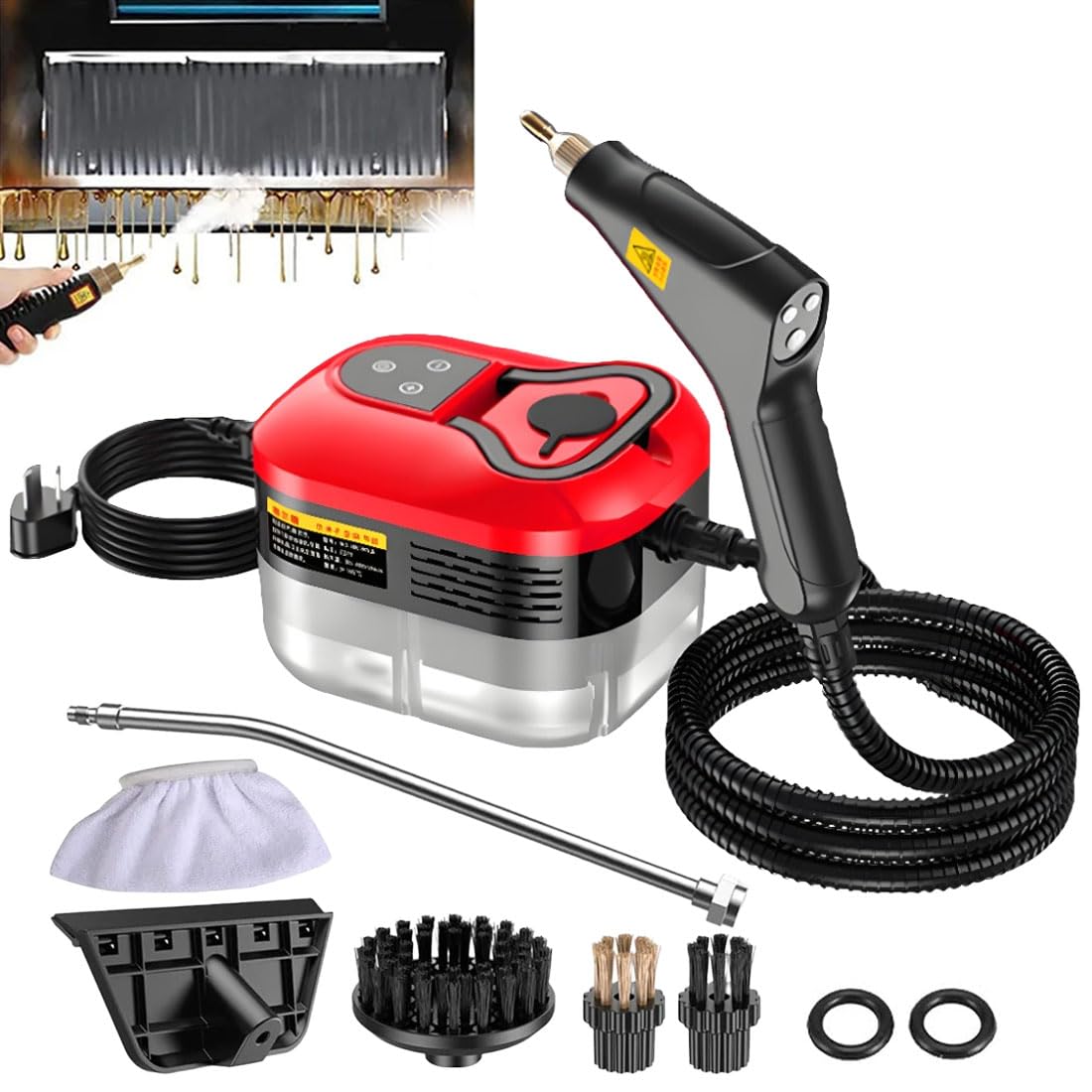Generico Pulitore A Vapore Ad Alta Pressione da 2500 W, Lavapavimenti A Vapore Portatile da 4,5 Bar, Regolazione A 6 velocità Ad Alta Temperatura da 105 ℃ (Red)
