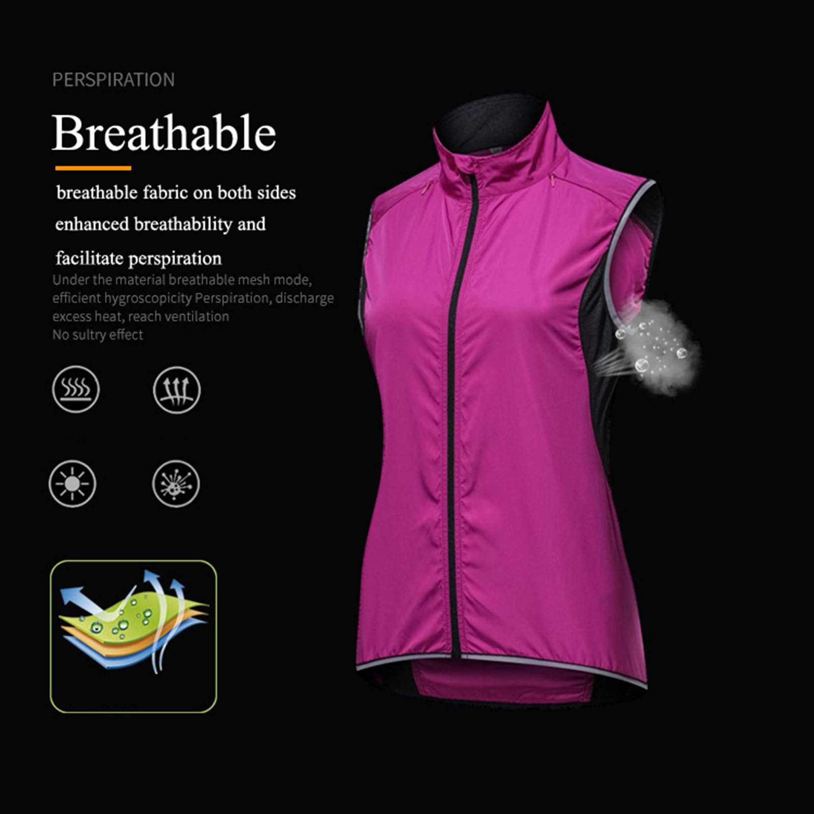 Gilet de cyclisme pour femme, léger et respirant, veste de sport sans manches, imperméable, coupe-vent, gilet sans manches, résistant aux UV, maillot de vélo réfléchissant VTT, randonnée,Purple-XL