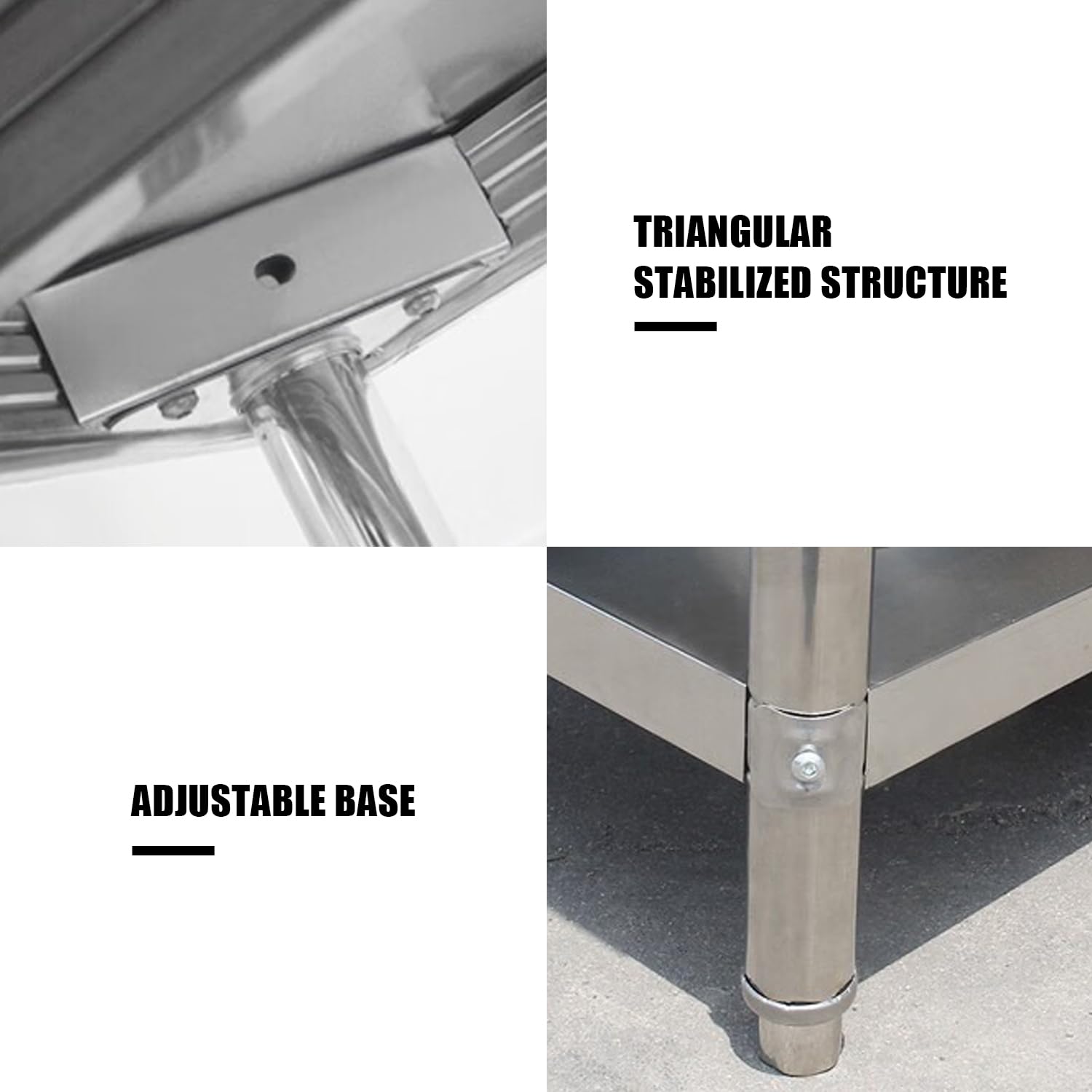 Tavolo Inox da Preparazione A 3 Ripiani, Tavolo da Cucina Commerciale con Ripiano Portaoggetti, Scaffale in Metallo, Banco da Lavoro in Acciaio per Ristoranti, Casa, Garage,90x60x80cm