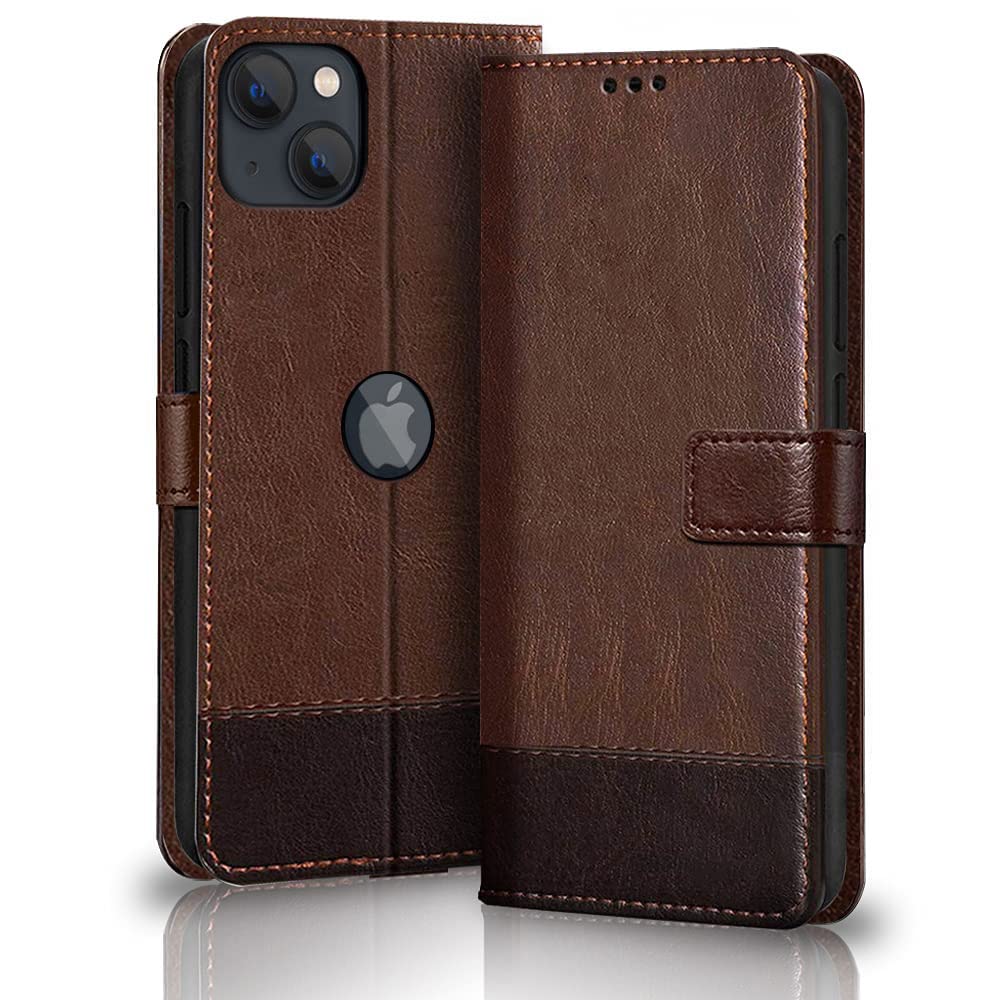 TheGiftKart iPhone 13 Flip Back Cover Case | Dual-Color Leather Finish | Inbuilt Stand & Pockets | Wallet Style Flip Back Case Cover for iPhone 13 (Brown & Coffee) (B0BJQBM87N) Amazon Price History, Amazon Price Tracker