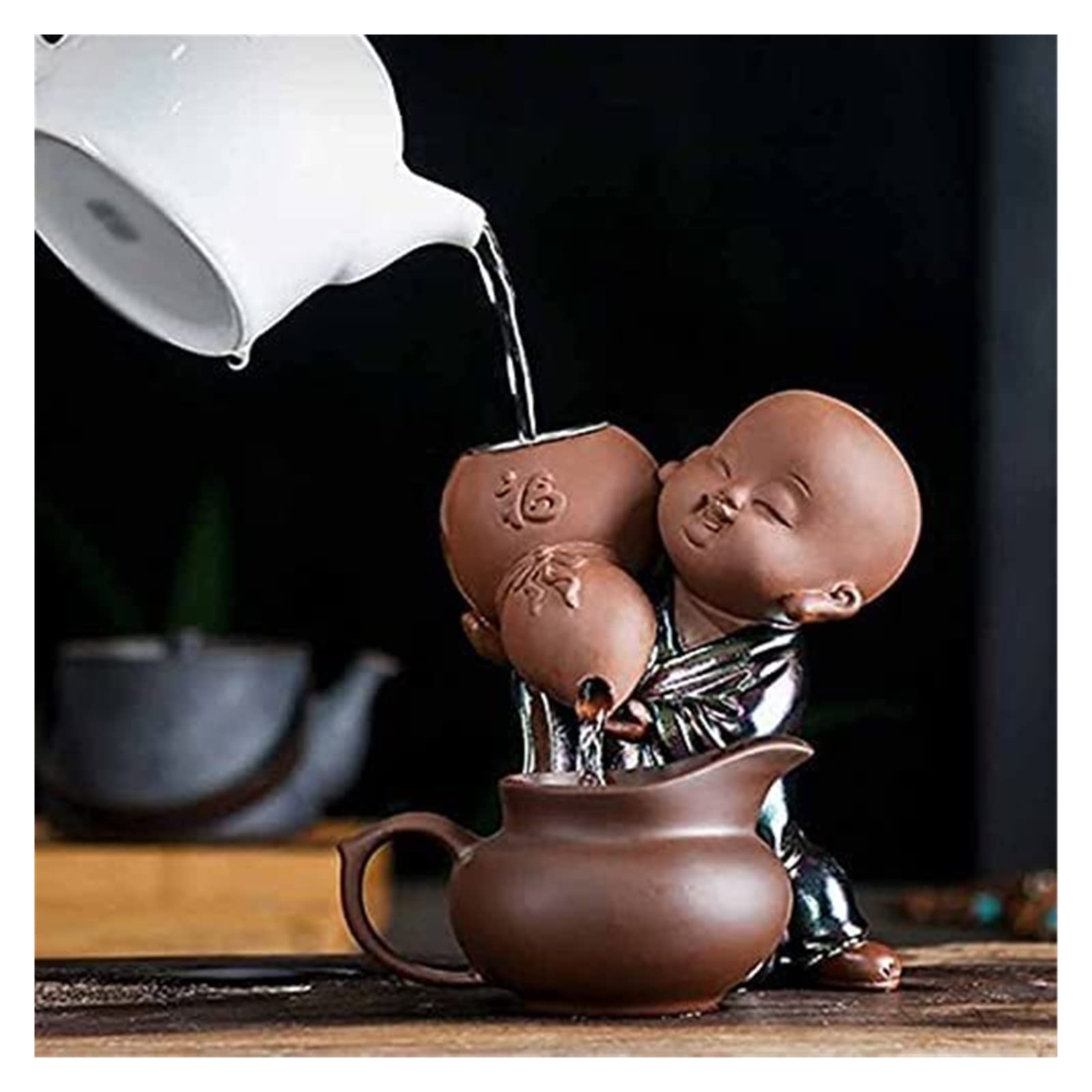 Estatua abstracta Escultura Estatuilla Decoración de la habitación Artesanía Decoración del hogar Adorno creativo, Té Mascota Pequeño monje Zen Accesorios de té de cerámica Bandeja de arena de Buda Fi