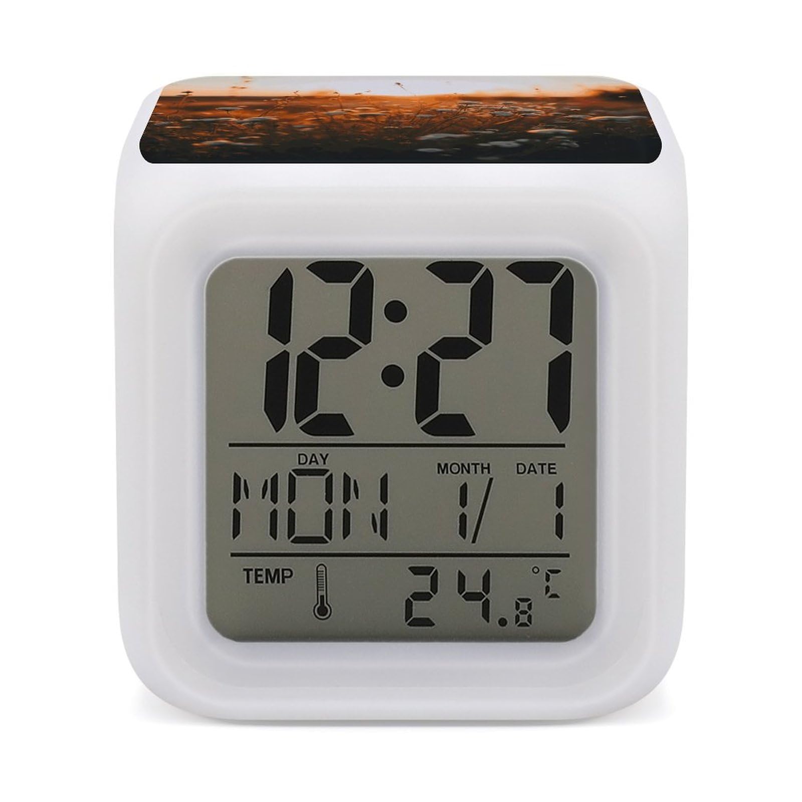 JTREHY Flowers in The Sunset Alarm Clock Seven Color Night Light Digital Clock Precision Reliable Alarms Clocks for Bedroom Heavy Sleepers Adults Gift for Men and Women