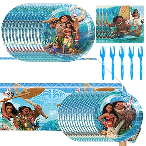 Moana Birthday Party Supplies,Moana Party Tableware Set,Blue Paper Plates Napkins Forks Tablecloth For Kids Girls Boys Summer Beach Moana Theme Birthday Party Cake Table Decor,10 Guests #TOP8