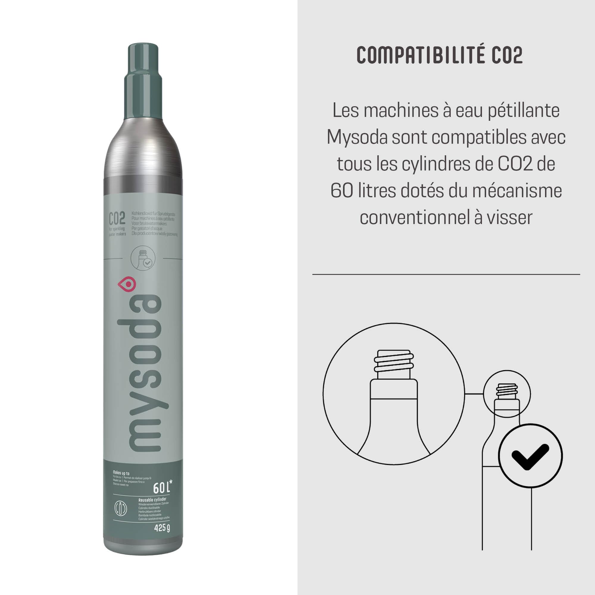 Mysoda Pack Ruby - Machine à eau pétillante avec 2 bouteilles d'eau en PET et une cylindre de CO2 - Blanc