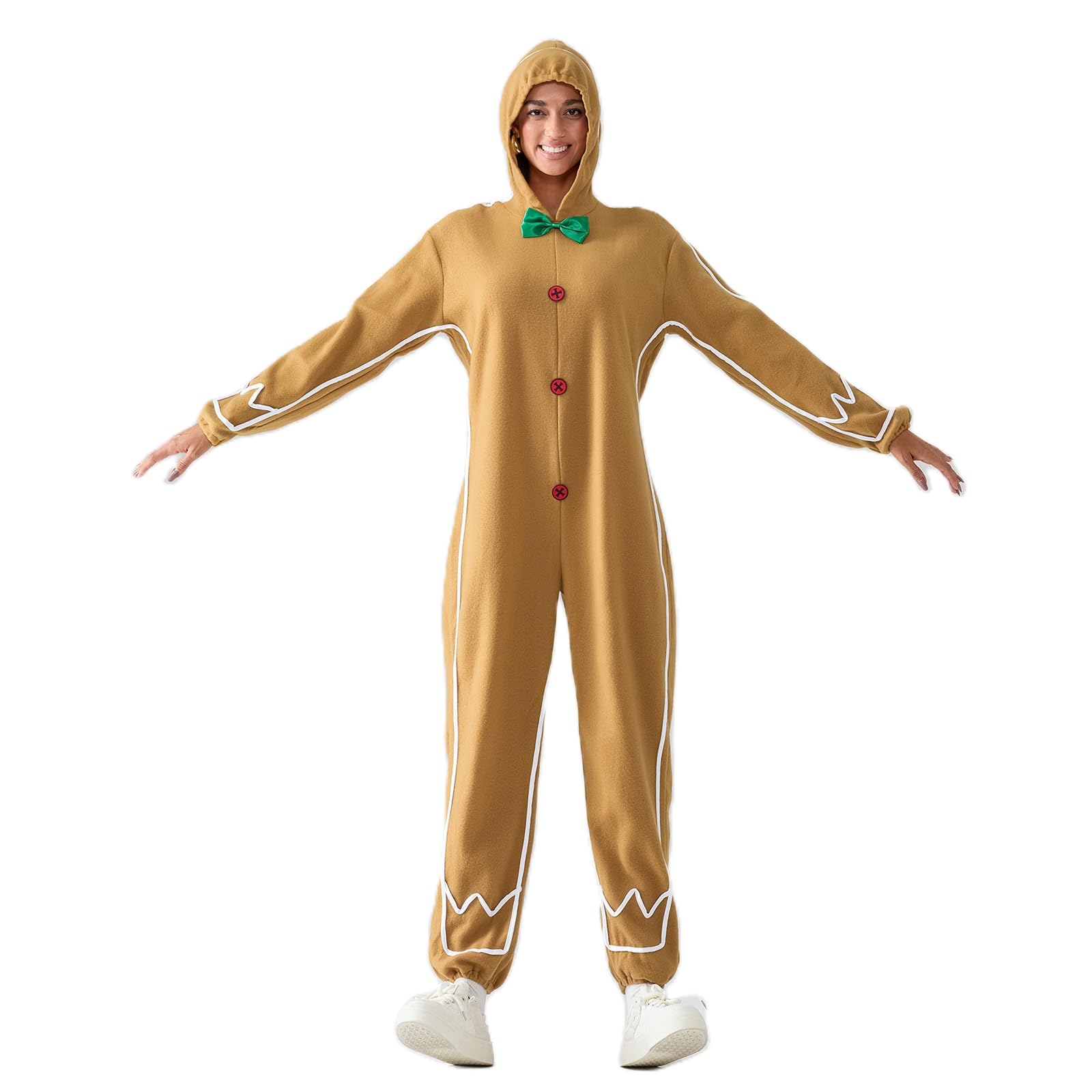 Edhomenn Gingerbread Costume for Women Men One Piece Hooded Bodysuit Adults Christmas Halloween Cosplay Outfits (02 yellow, XL)