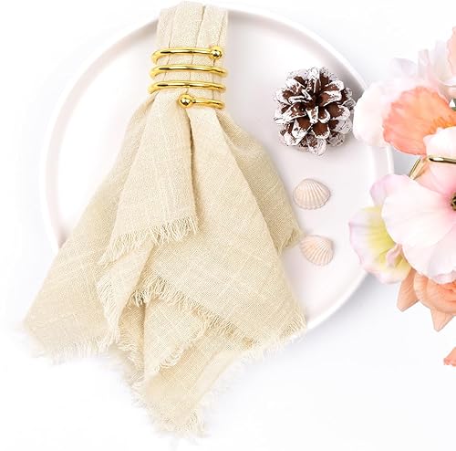 Miniatura 10 de Joanlody Servilletas de gasa hechas a mano de 16.5 x 16.5 pulgadas, servilletas de tela de algodón con flecos, servilletas rústicas para boda,