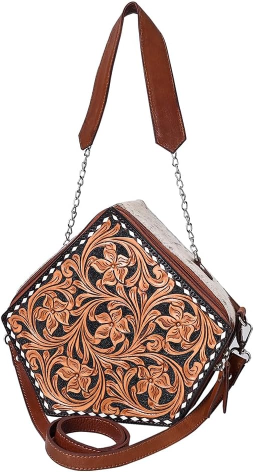 American Darling Crossbody Hand Tooled Genuine Hair On Leather Women Bag Western Handbag Purse