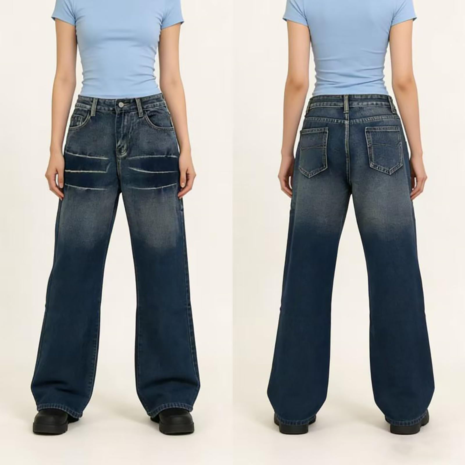 Jeans Donna Larghi Jeans Vita Alta Curvy Gamba Larga Pantaloni Denim Elasticizzati Casual Leggeri Palazzo Pantaloni Baggy Larghi Taglie Forti Y2k Pantalone Tempo Libero Eleganti Basic