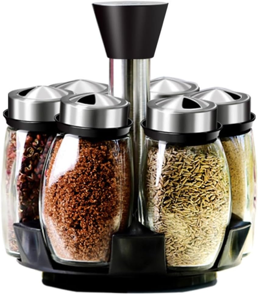 SEWACC Rotary Spice Jar Glass Seasoning Box for Kitchen Prep
