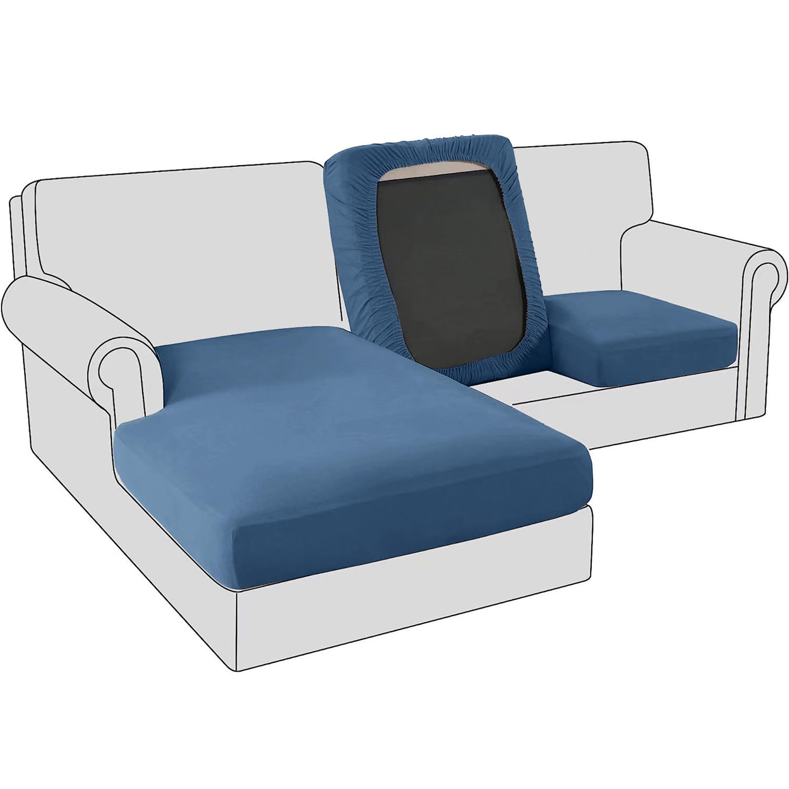BXFUL Sofa Seat Cushion Covers, Stretch Velvet Sofa Cushion Slipcovers, Couch Cushion Covers Replacement for Individual Cushion with Elastic Fabric (1-Seater,Sapphire)