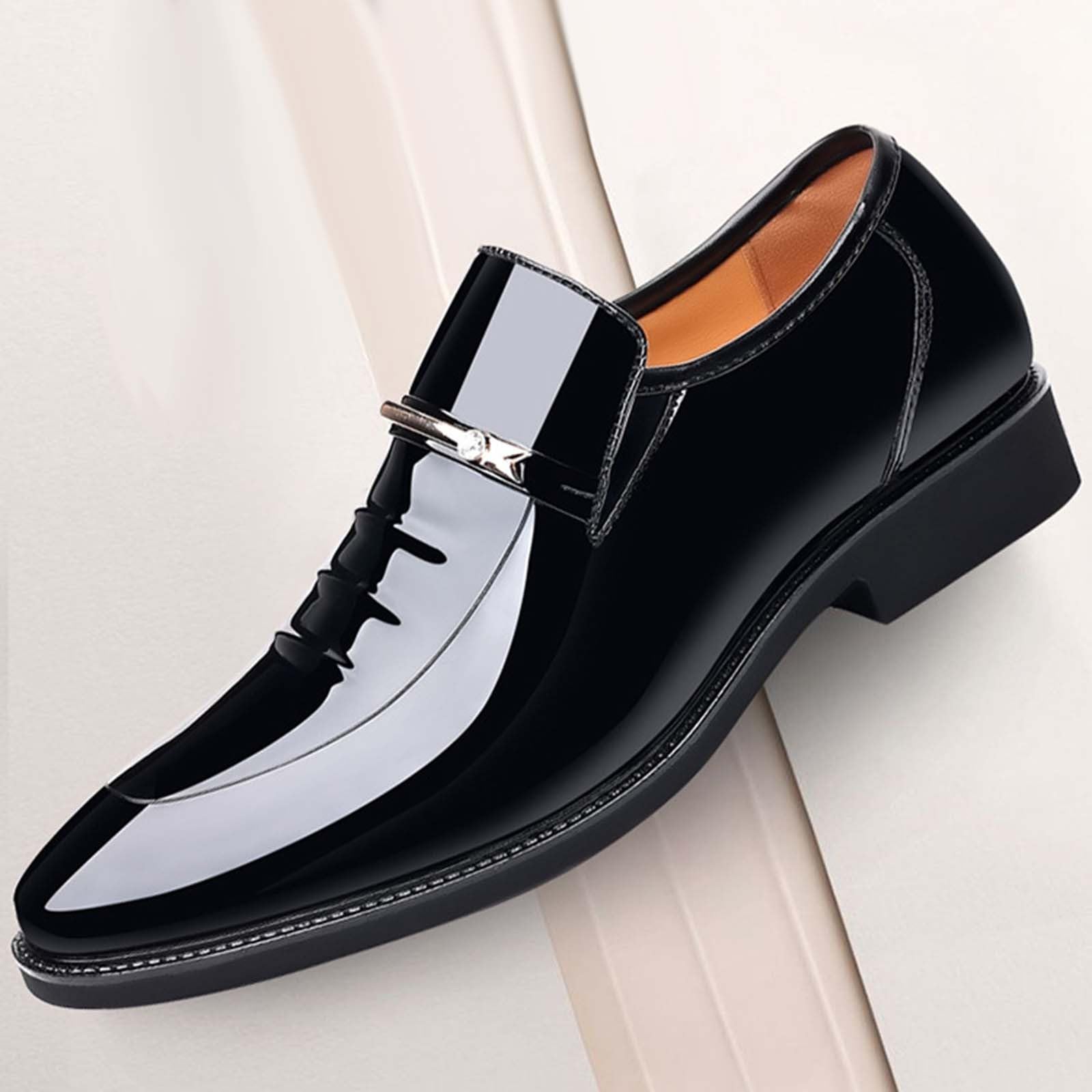 Scarpe da uomo classiche e comode, a punta, eleganti, formali, senza lacci, larghe, in pelle lucida, per lavoro, ufficio, affari