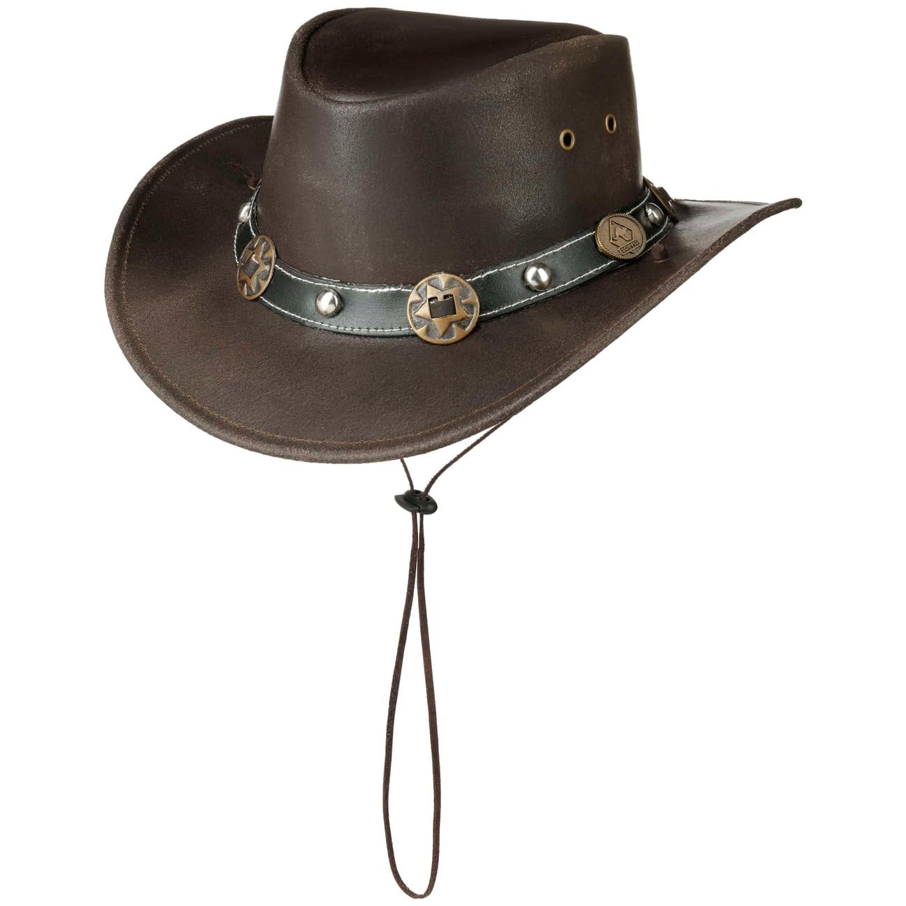 SCIPPIS Sombrero de Piel Concho Mujer/Hombre - Australiano Vaquero Rodeo con Tira para el mentón, Banda Verano/Invierno Primavera Verano Otoño Invierno